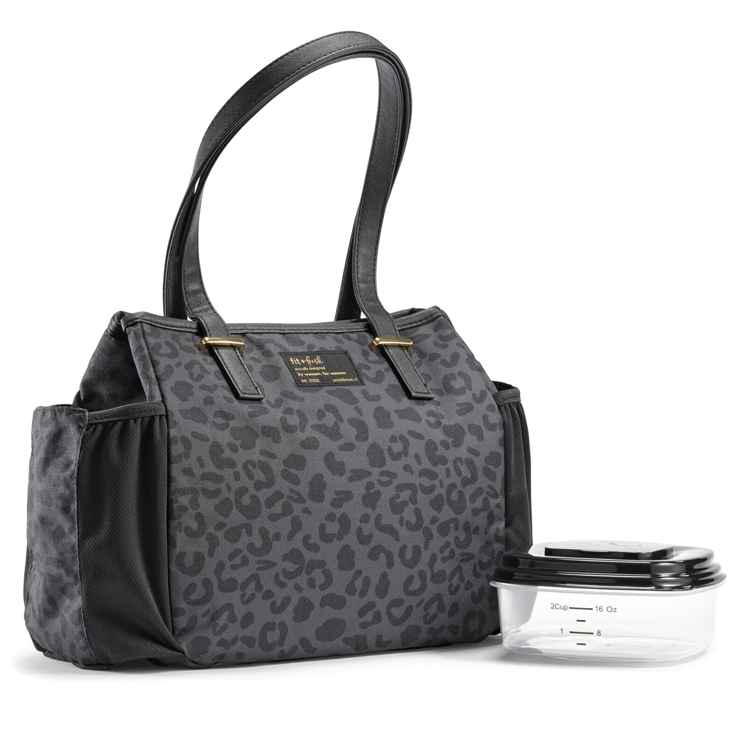 Fit & Fresh Lunch Bag For Women, Insulated Womens Lunch Bag For Work, Stain-Resistant, Lightweight, Large Lunch Box For Women With Container, Zipper, Copley Black Feline Fine