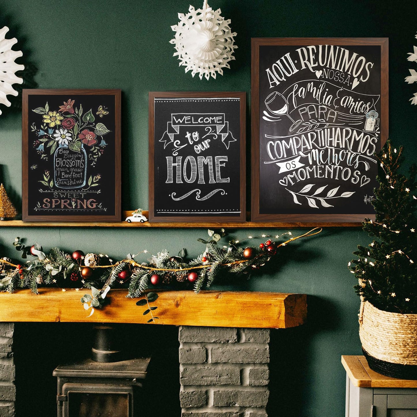 4 THOUGHT Chalk Board 24" x 36", Magnetic Large Chalkboard for Wall Rustic Blackboard Hanging Chalkboards Sign Menu Board for Kitchen Decor Office Home School 4 Markers 8 Magnets, Brown