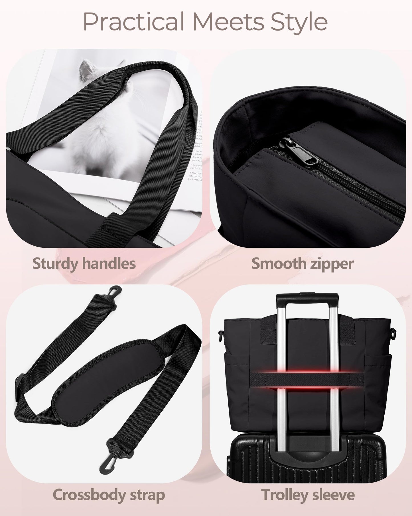 Marscamd Nurse Tote Bag with Crossbody Strap, 9-Pocket Clinical Bag for Nursing Students with Laptop Sleeve, Bag for Work, School, Teacher, Black