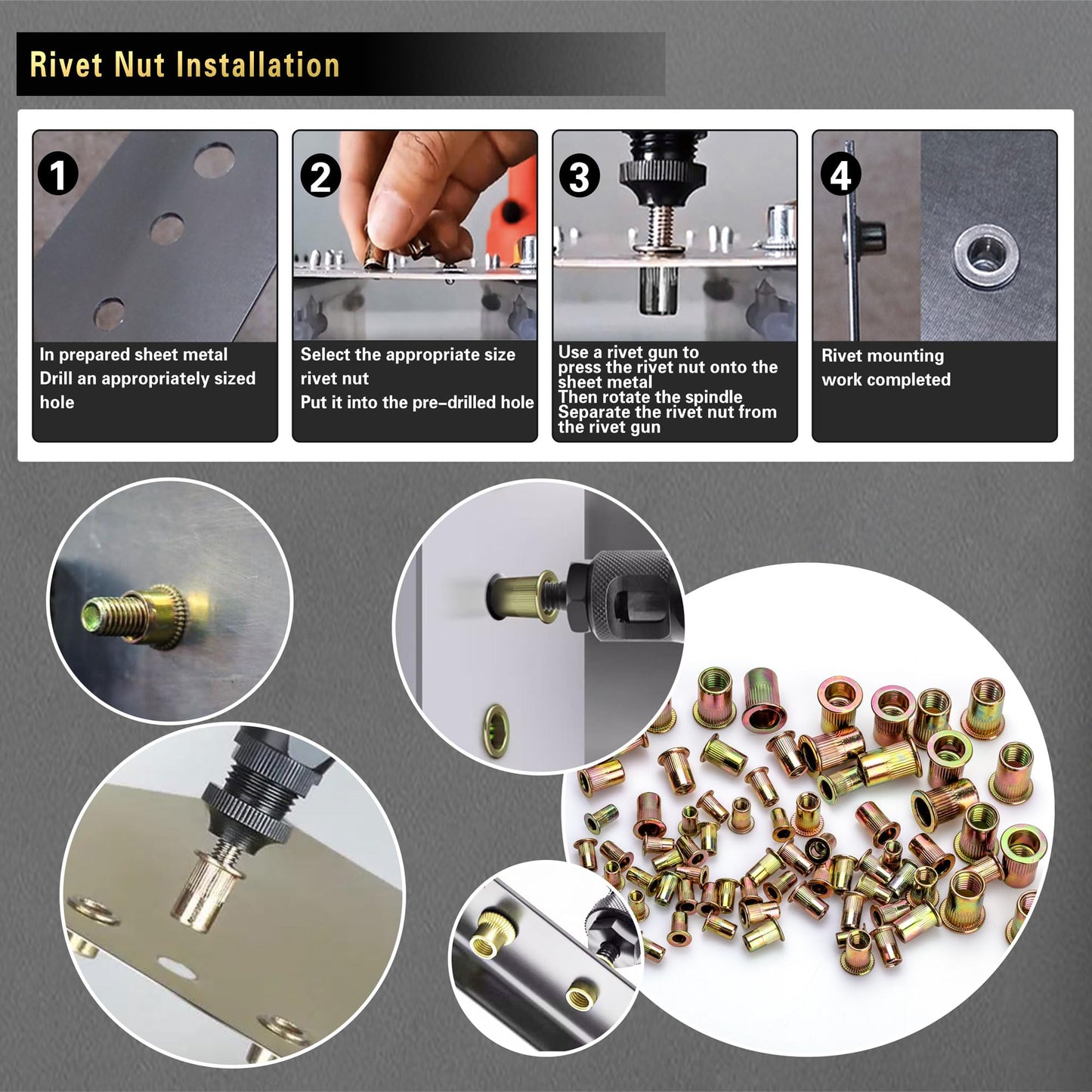 ASKWAY Pressure Rivet Nut Tool Kit, 430Pcs Metric Rivet Nut Combination (M8/M6/M5/M4/M3), Suitable for Furniture, Decoration, Automotive, Marine and Industrial Applications (CarbonSteelRivetNutTool)