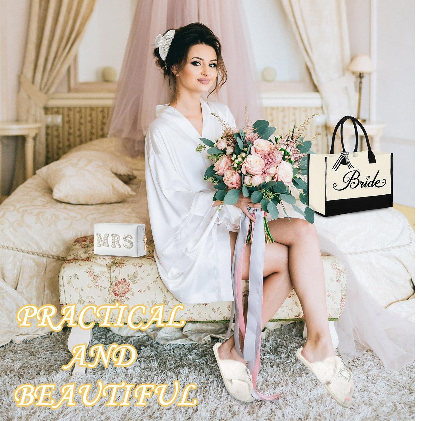 Bride to Be Gift Set, Bridal Shower Gift, MRS Gifts, Bachelorette Gifts for Bride, Bride Slippers I Do Slippers Bride Tote Bag Bride Makeup Bag MRS Makeup Bag Bride Cosmetic Bag Bride MRS Patch