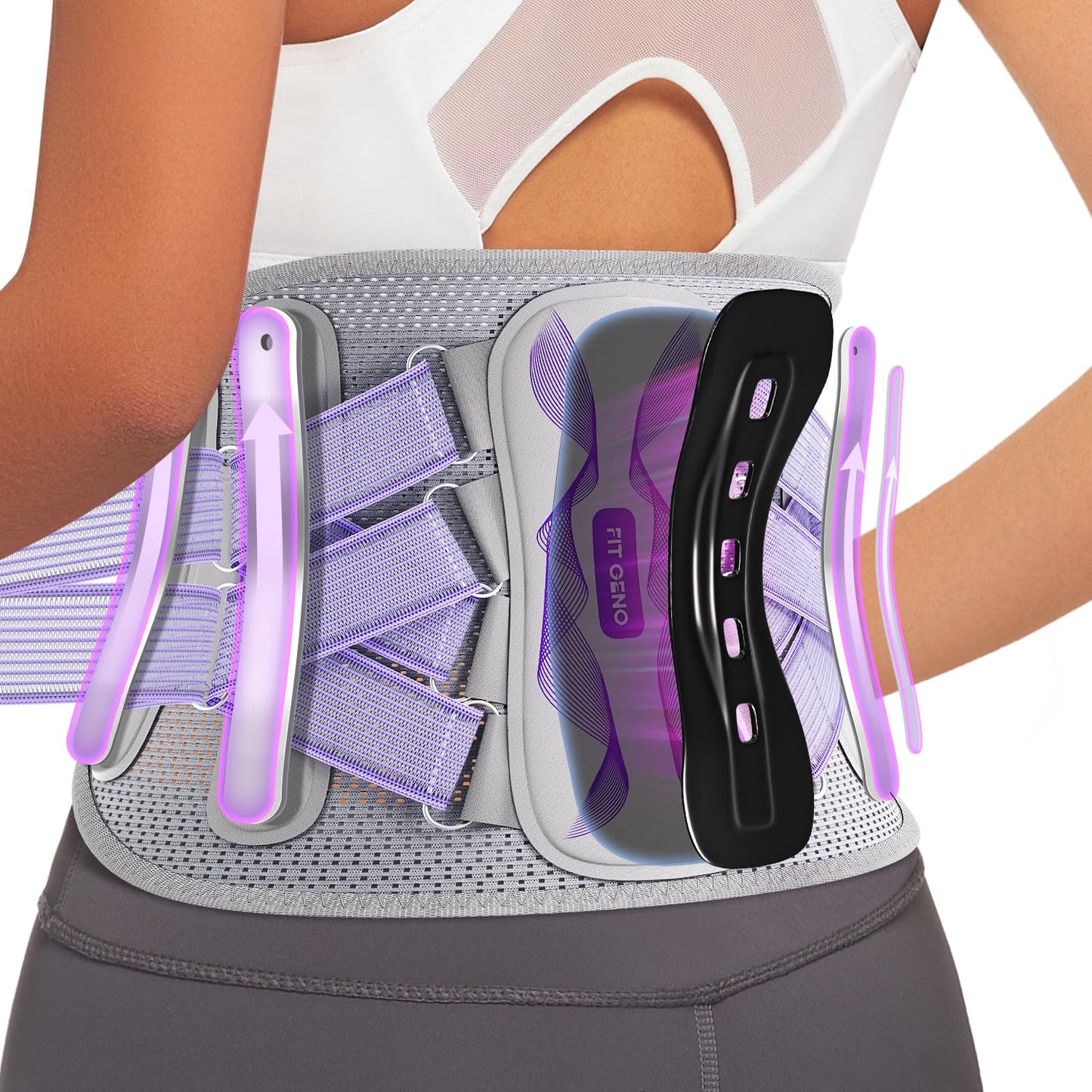 Fit Geno Back Brace for Lower Back Pain Women: Adjustable Lumbar Support Brace for Pain Relief - Breathable Waist Belt for Comfort - M