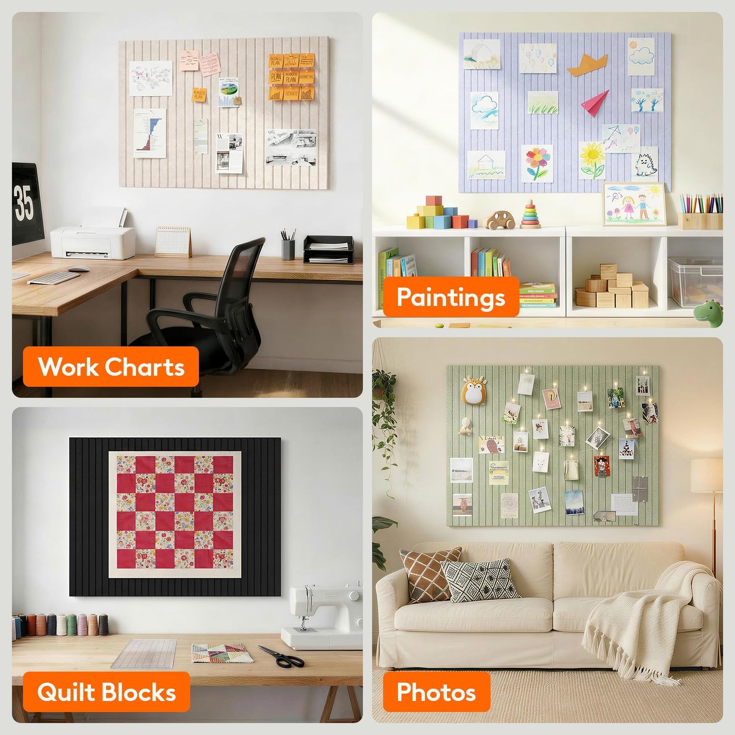 Lifewit Felt Slatted Bulletin Board, 12 Pack Self-Adhesive Panel, 48"x 36" Total Size, Cork Board Alternative, Pin Message Board with 30 Pushpins for Room and Office Decor, Home, Dorm, Black