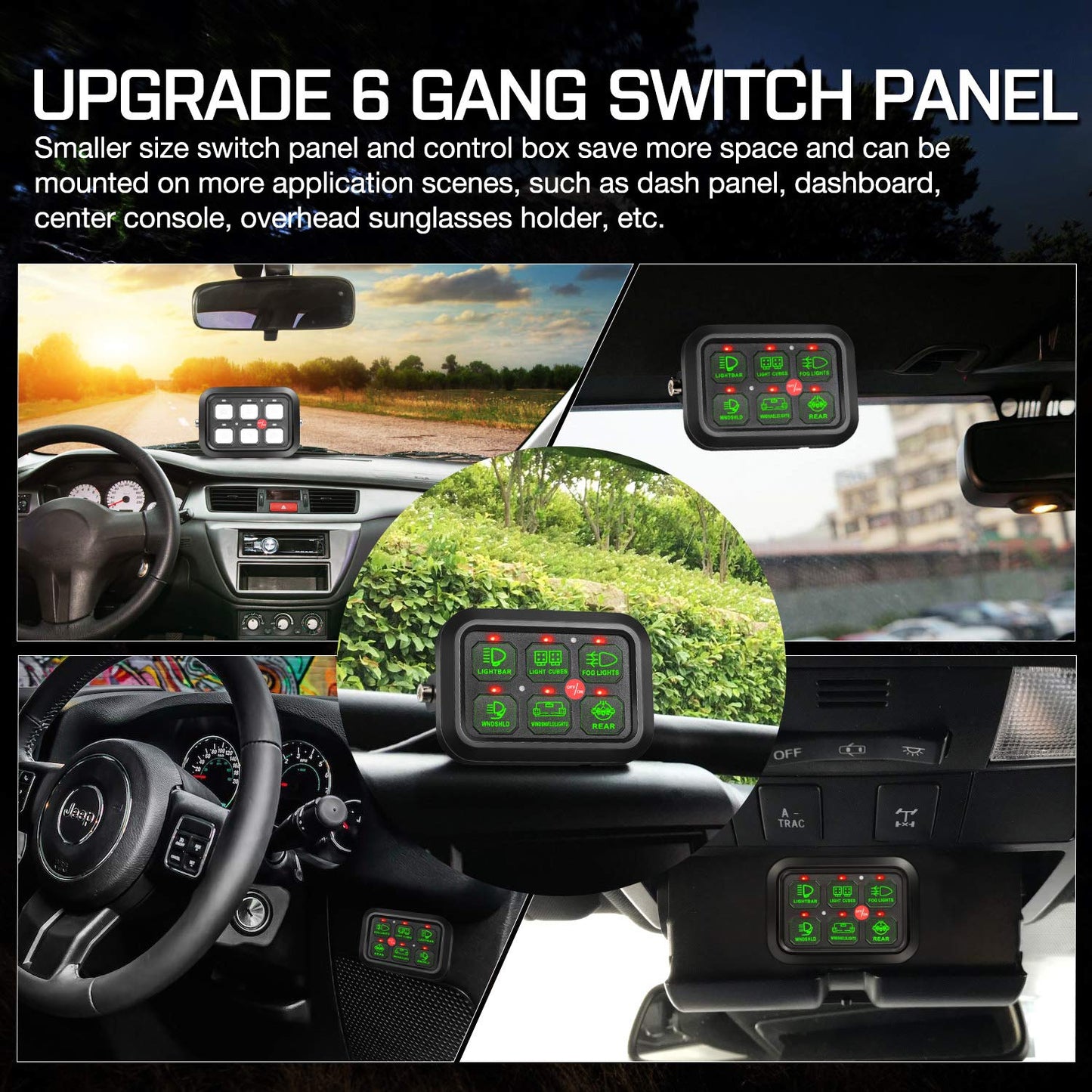 6 Gang Switch Panel, Auto Power Plus Automatic Dimmable Switch Pod Panel Circuit Control Box Relay System Universal Touch Switch Box with Harness Label Sticker for Car Marine Boat ATV UTV Truck