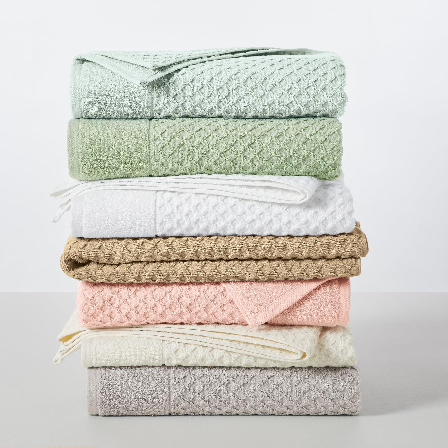 Great Bay Home Bath Towels - 100% Cotton 6 Piece Towel Set - Diamond Waffle Weave - Absorbent, Durable, Quick-Dry Towels for Bathroom (Ivory)