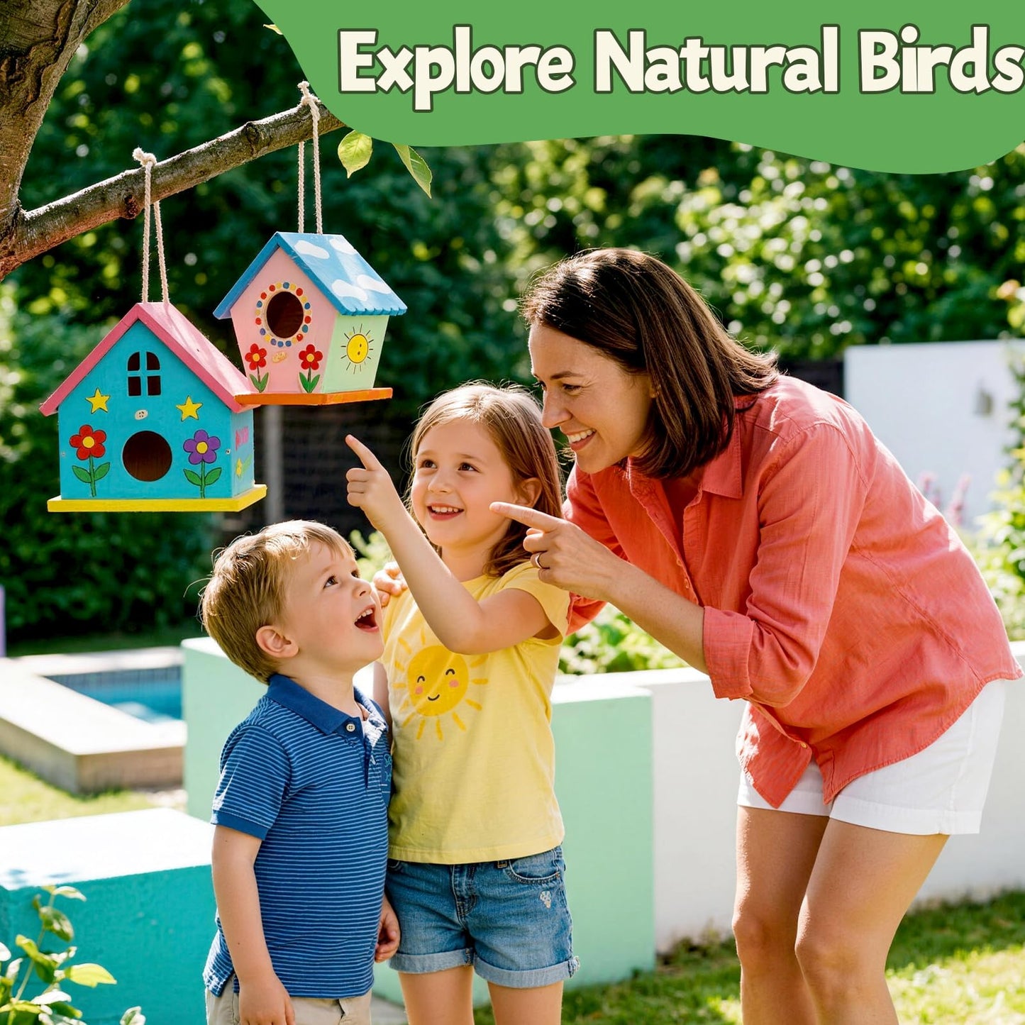 DoodleDoo 4 Pack Wooden DIY Birdhouse Kit, Art and Craft, Bird Houses Indoor Outdoor Painting Kit with Paint & Brushes for Kids Ages 6-12 Birthday Gift for Adults Boys Girls