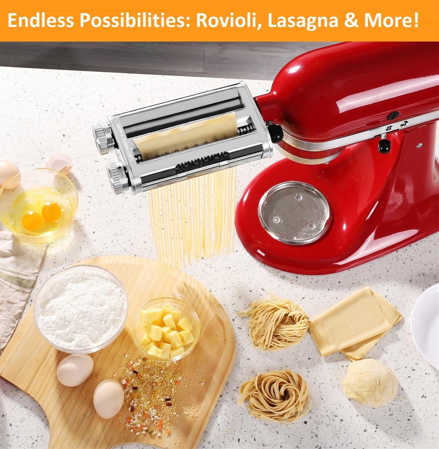 FavorKit Pasta Maker Attachment for KitchenAid Stand Mixers,Sturdy 3 in 1 Set Included Pasta Sheet Roller, Spaghetti and Fettuccine Cutter Accessories-Unique Design