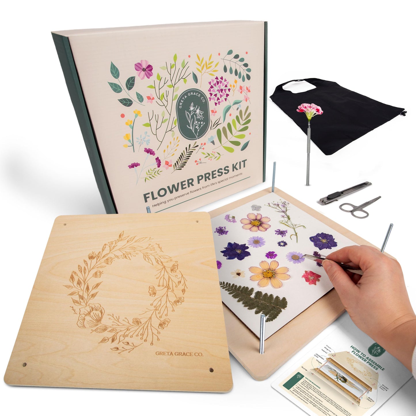 Extra Large Flower Press Kit | 11"x11" 10 Layers | Premium Wooden Pressing Boards, Tools, & Storage Bag | DIY Pressed Flower Plant Preservation Kit | Great Gift | Crafting Kits for Adults & Kids