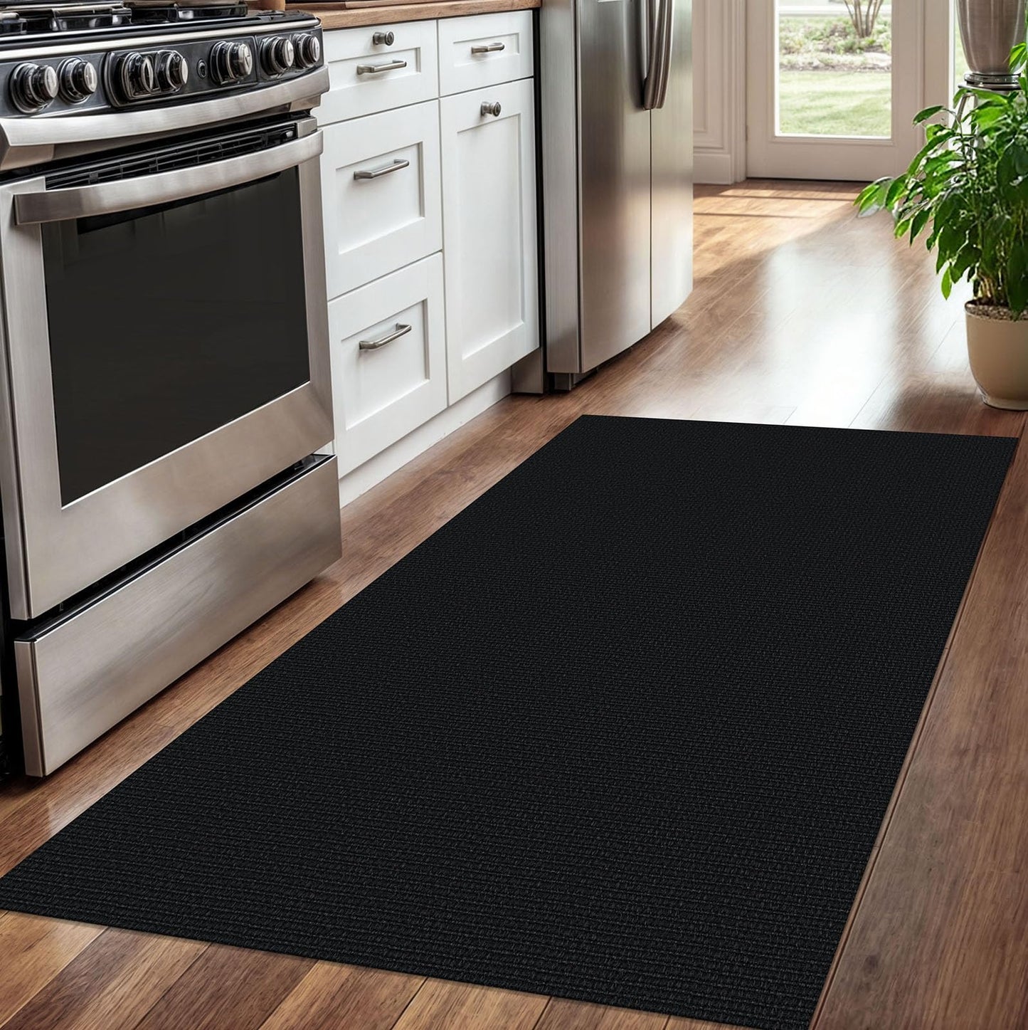 KOZYFLY Washable Entryway Rug 3x5 Ft Area Rugs Cotton Rubber Backed Throw Rugs Indoor Door Mat Kitchen Rugs Braided Floor Carpet for Front Entrance Kitchen Living Room, Black