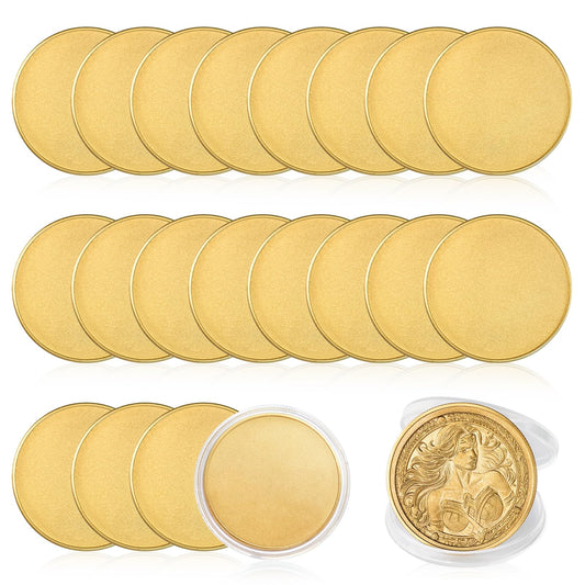 ComMarker 20 Pcs 3mm Brass Blank Challenge Coin,3mm Thickness Threaded Edged 40 mm Engraving Blanks Coins,Acrylic Protection Box for DIY Crafts Engraving Travel Commemorative Collection Supplies