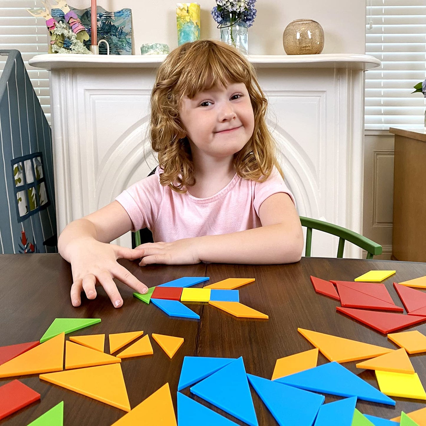 Kids First Math: Tangram Shapes Math Set with Activity Cards, 105 Colorful Plastic Geometric Shapes, Explore Geometry, Shapes, Matching, Visual HandsonMath for Home
