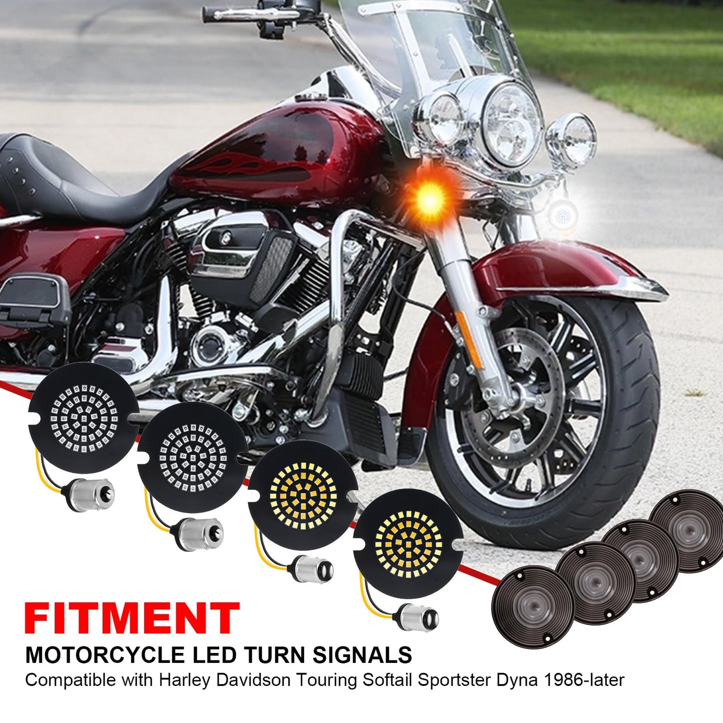 AEEAST 3 1/4 Inch Motorcycle LED Turn Signals 1157 1156 Front Rear LED Blinker 48LEDs Flat Housing Style Fit for Harley Davidson Road King Electra Glide Ultra Classic Softail 1986-Later