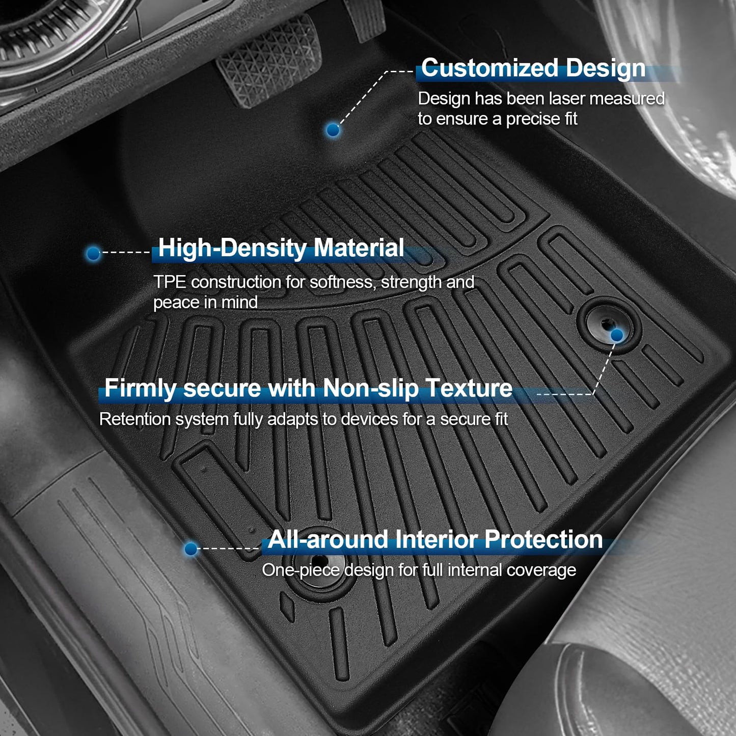 Peleus Floor Mats & Cargo Mat for 2024 2025 2026 Chevy Equinox EV (Non Fuel) - TPE All Weather Protection 2 Rows Car Floor Liners with Cargo Liner