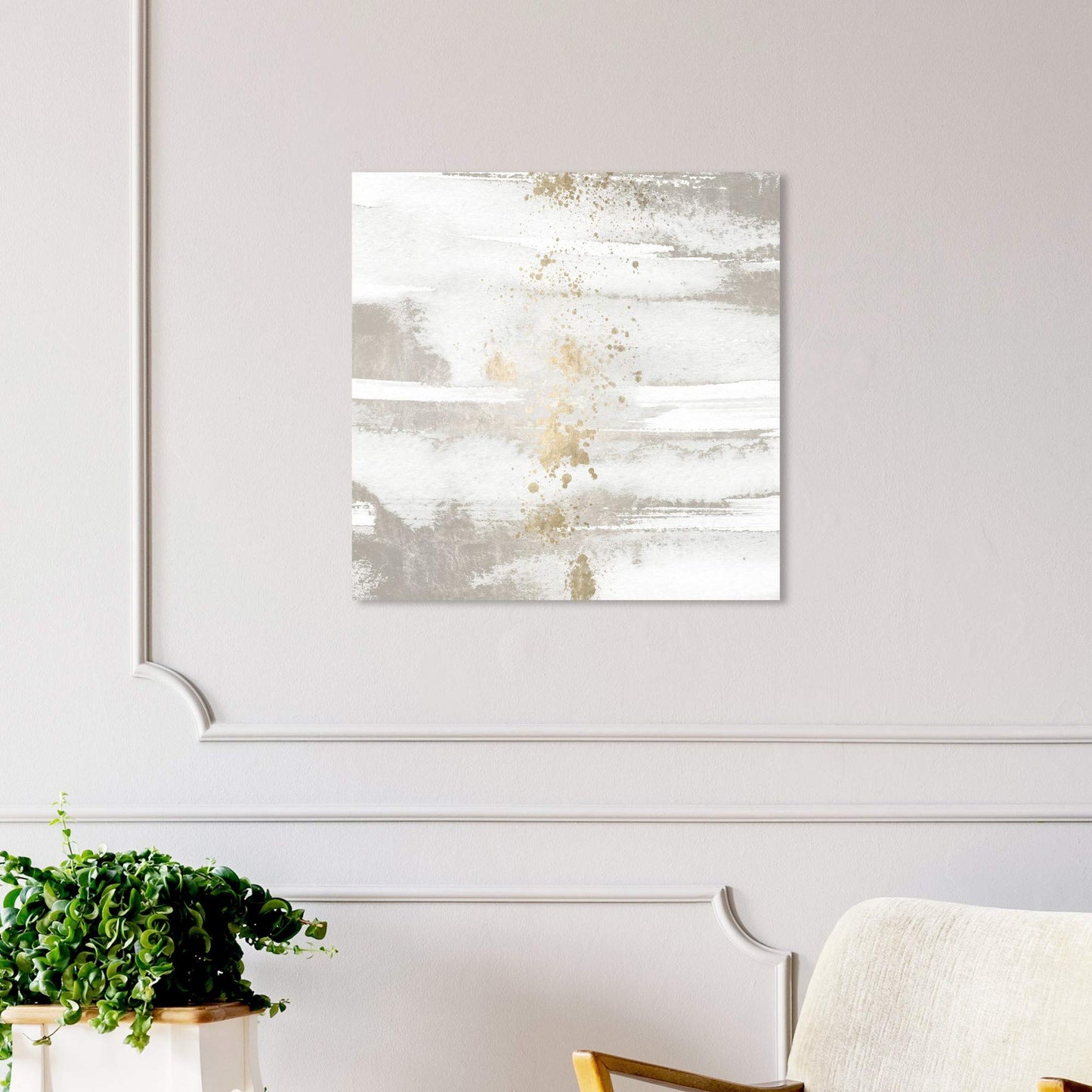 The Oliver Gal Artist Co. Abstract Wall Art Canvas Prints 'Sun and Rain' Paint Home Décor, 24 in x 24 in, White, Gold