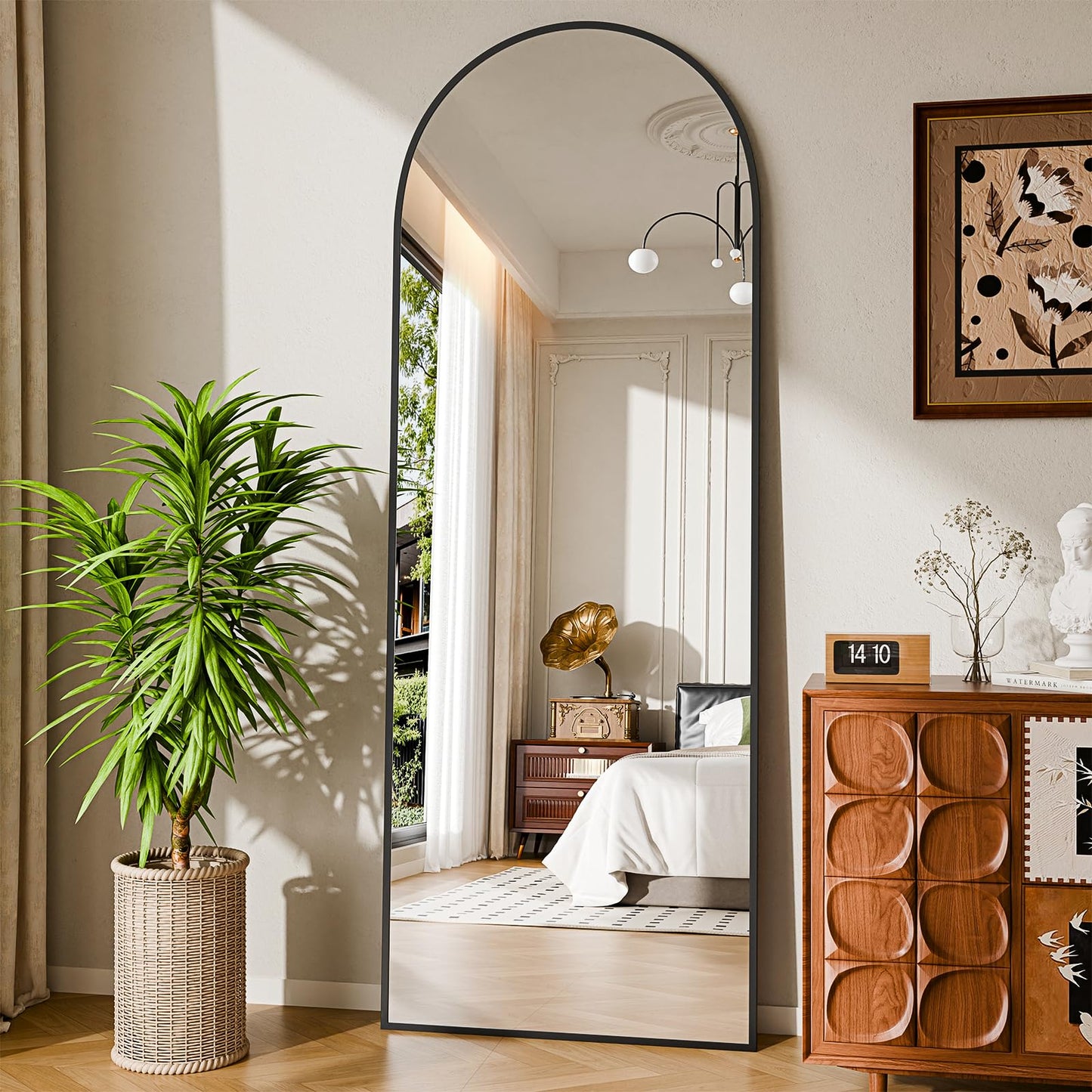 NBGV 59"x16" Floor Mirror Full Length, Arched Full Length Mirror with Stand, Full Body Mirrors for Bedroom Living Room or Cloakroom Black