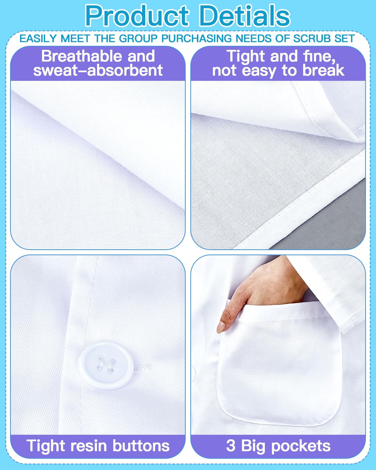 Cutecrop White Unisex Professional Lab Coat for Women Men Adults Long Medical Coat Lab Jacket for Grad Doctor Nurse(3 Pcs,X-Large)