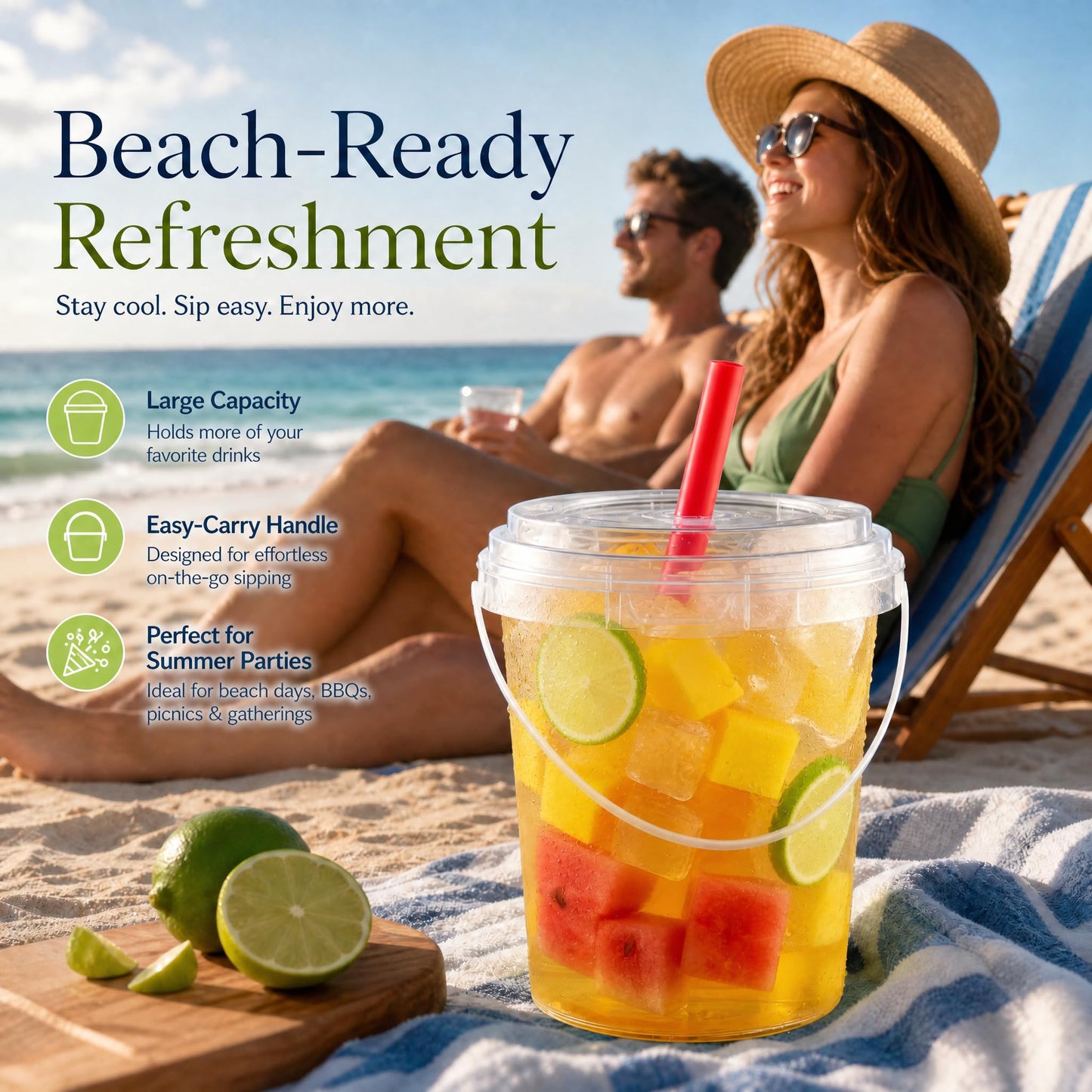 Qsqwsuye 30Sets Disposable Cups With Lids and straws 34oz Drink Buckets with Handles for Outdoor HolidayTravel Wedding Birthday Party Supplies