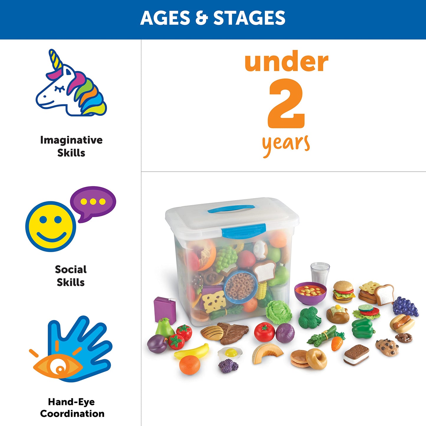 Learning Resources New Sprouts Classroom Play Food Set - Play Food for Toddlers, Toddler Learning Toys , Ages 18 Months +, 100 Pieces,