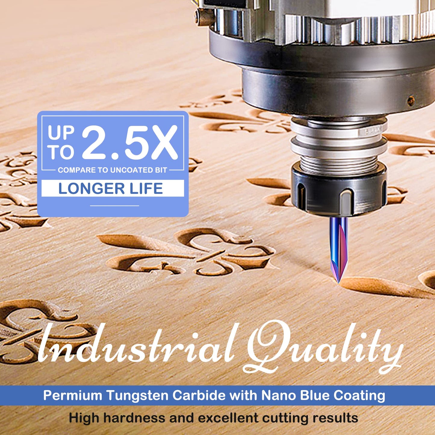 HQMaster 8 Pcs CNC Router Bits Set 1/4” Shank Tungsten Carbide Multiple Uses Router Bit End Mill for Woodworking Detail Carving Trimming V Groove Engraving Sign Making Grooving Slots and Mortises
