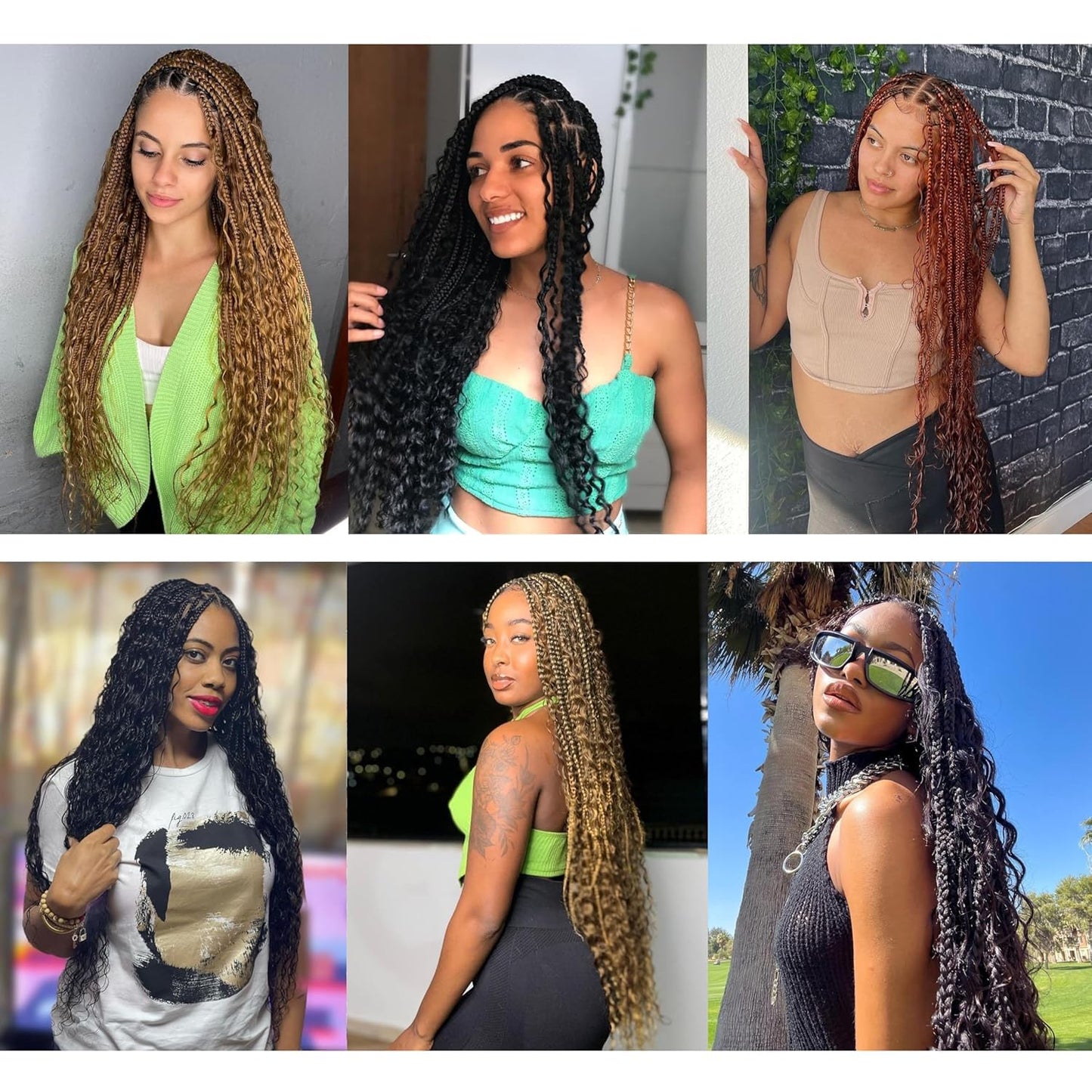 Boho Crochet Braids Human Hair Mixed 24 Inch Goddess Crochet Boho Box Braid with Human Hair Mixed Curls Bohemian Braids Crochet Hair for Black Women (24Inch,1B)
