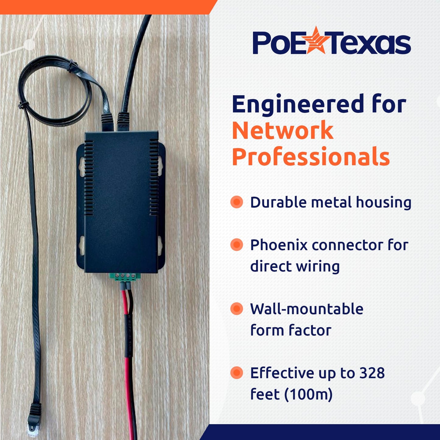 PoE Texas 802.3bt PoE++ to 12V Splitter with 60W Output - Works with Cisco UPOE & 802.3bt Switches - Gigabit Data Splitter with Phoenix Connector for Tablet Computers, Wireless APs, Network Cameras