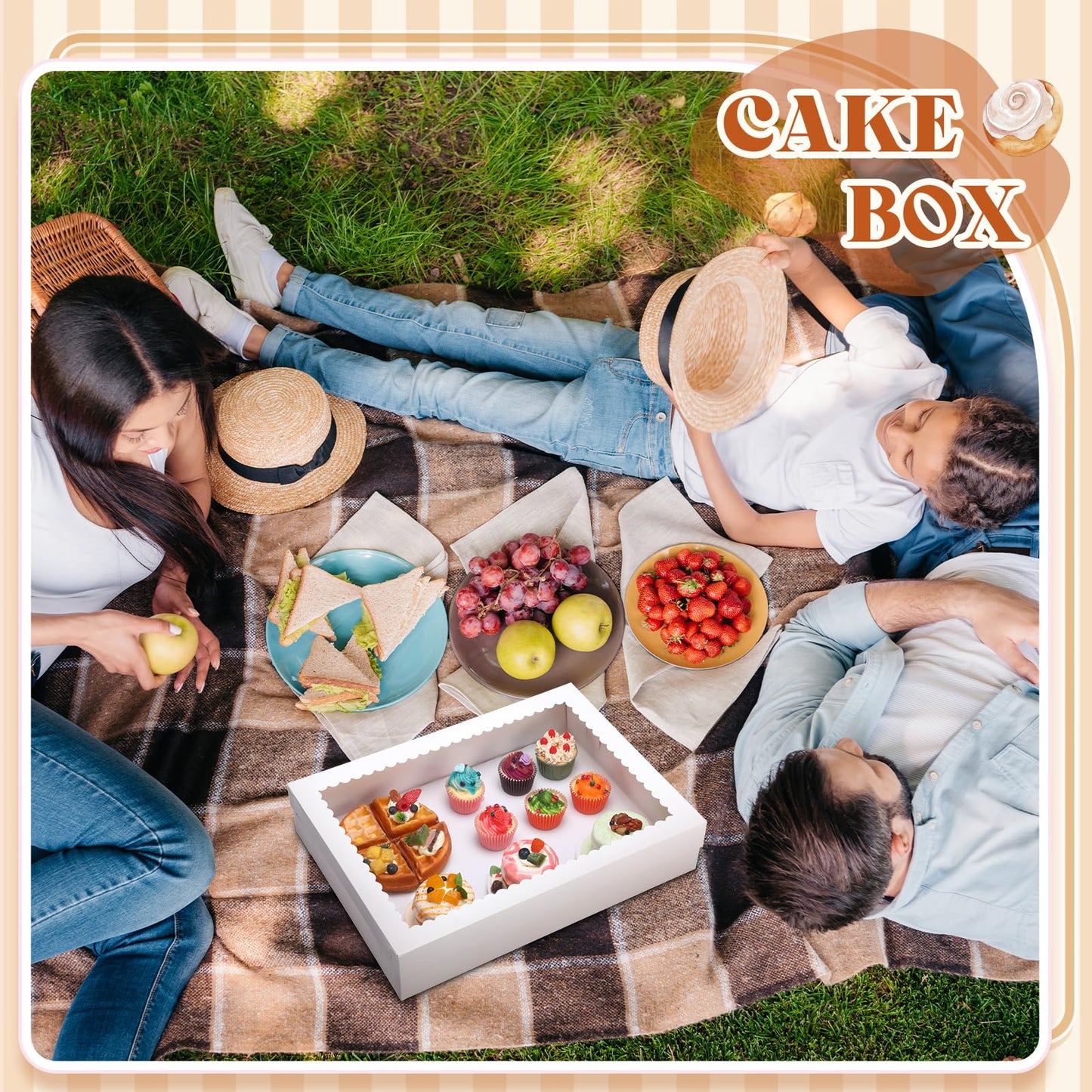 Sinload 10 Pcs 19x14x4 Inch Half Sheet Cake Boxes 5pcs Large Rectangle Bakery Boxes with 5pcs Cake Boards for Pastry Baking, Cupcakes, Donuts, Cookies, Pie Treat Packaging