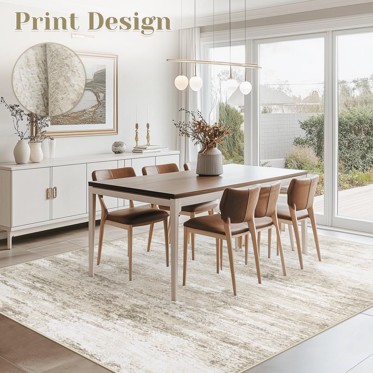 Washable Rug 5x7 Area Rugs for Living Room: Neutral Soft Rug Abstract Non Slip Low Pile Modern Carpet for Bedroom Kitchen Nursery Office Dining Room Indoor (Beige, 5'x7')