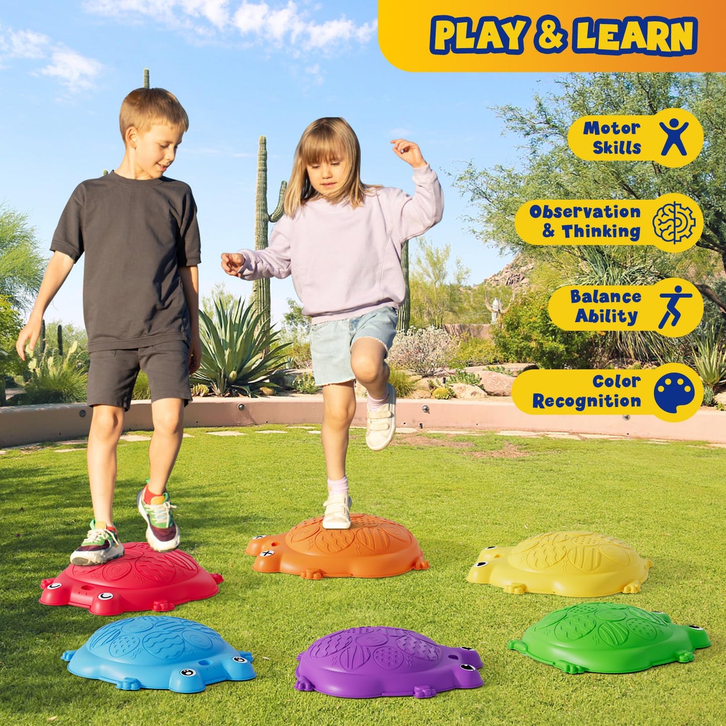 HYES Stepping Stones for Kids, 8PCS Non-Slip Toddler Balance Steps Stones, Obstacle Courses Sensory Toys, Coordination Game Gift for Boys Girls Indoor Outdoor Play