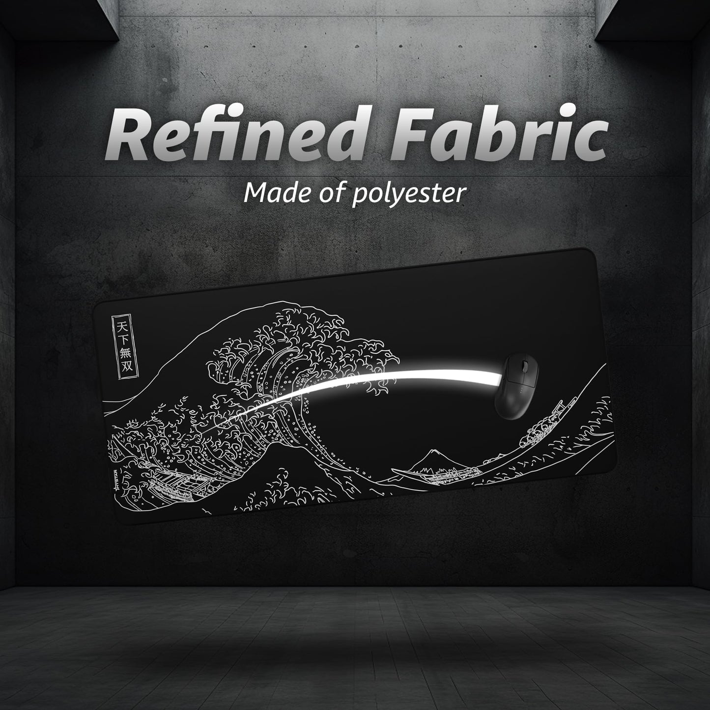 Hystar® Extended Gaming Mouse Pad | XXL 36" x 16" | 5mm Thick, Waterproof Surface, Smooth Polyester Fabric, and Natural Rubber Base | The Great Wave (Black)