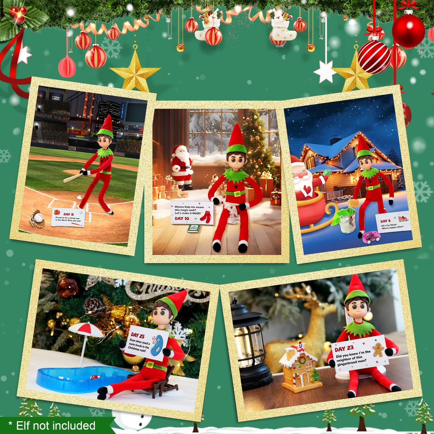 YFOMLLS 24-Day Christmas Elf Adventure Kit 2024 With Scenes Idea, Props & Accessories - Helper Box for 24 Days