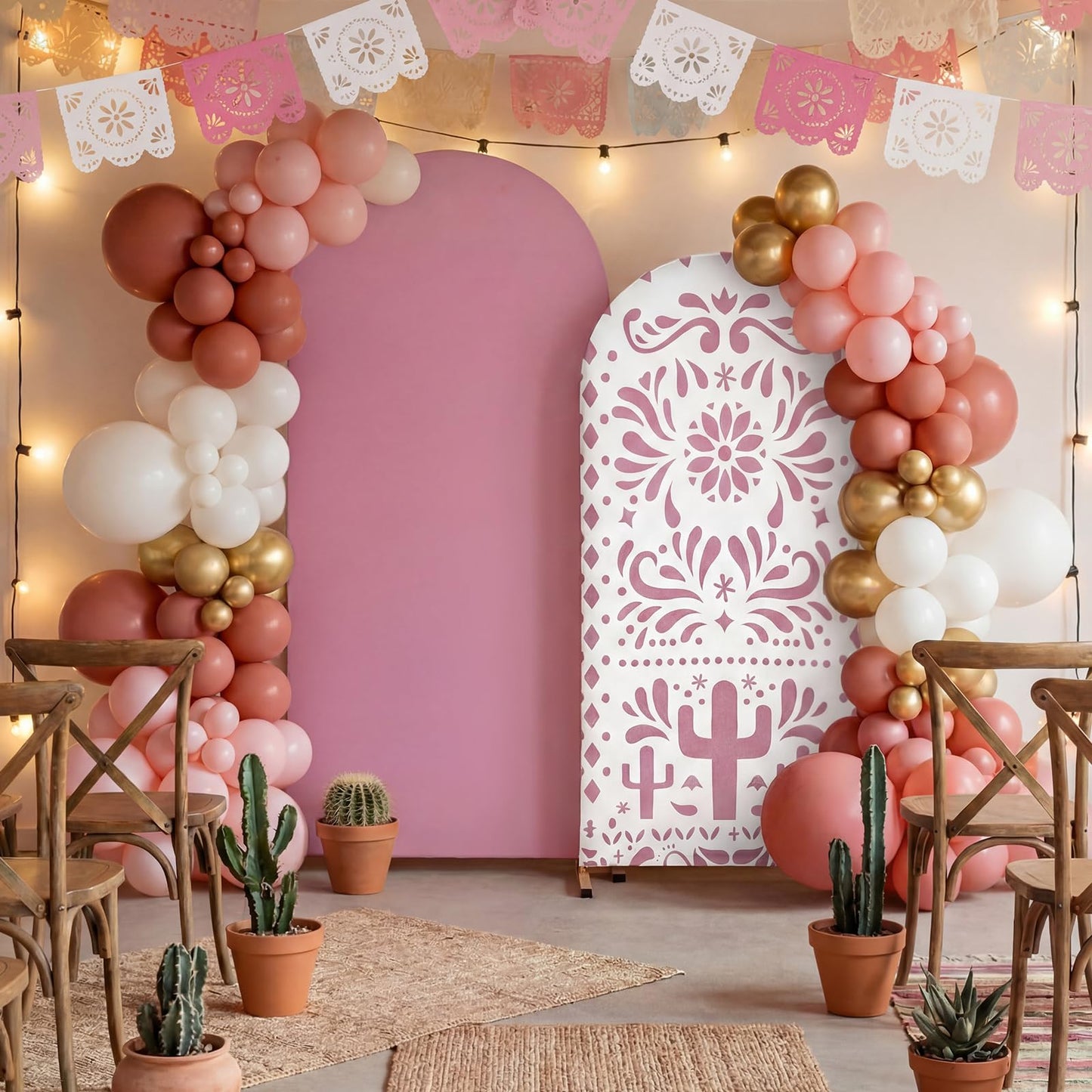 Tegeme 2 Pcs Mexican Fiesta Theme Arch Covers Backdrop Stretchy Fabric Covers for Cielito Lindo Party Decoration Baby Shower Birthday Bridal Shower(Rose Red)