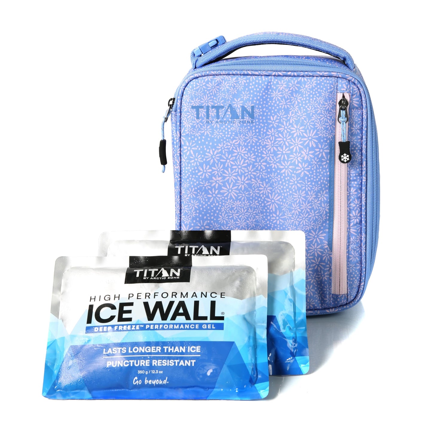 Titan by Arctic Zone Fridge Cold Lunch Box with 2 Gel Ice Packs, Small Insulated Cooler Bag with Leak Proof Lining for School and Work, Blooming Daisies