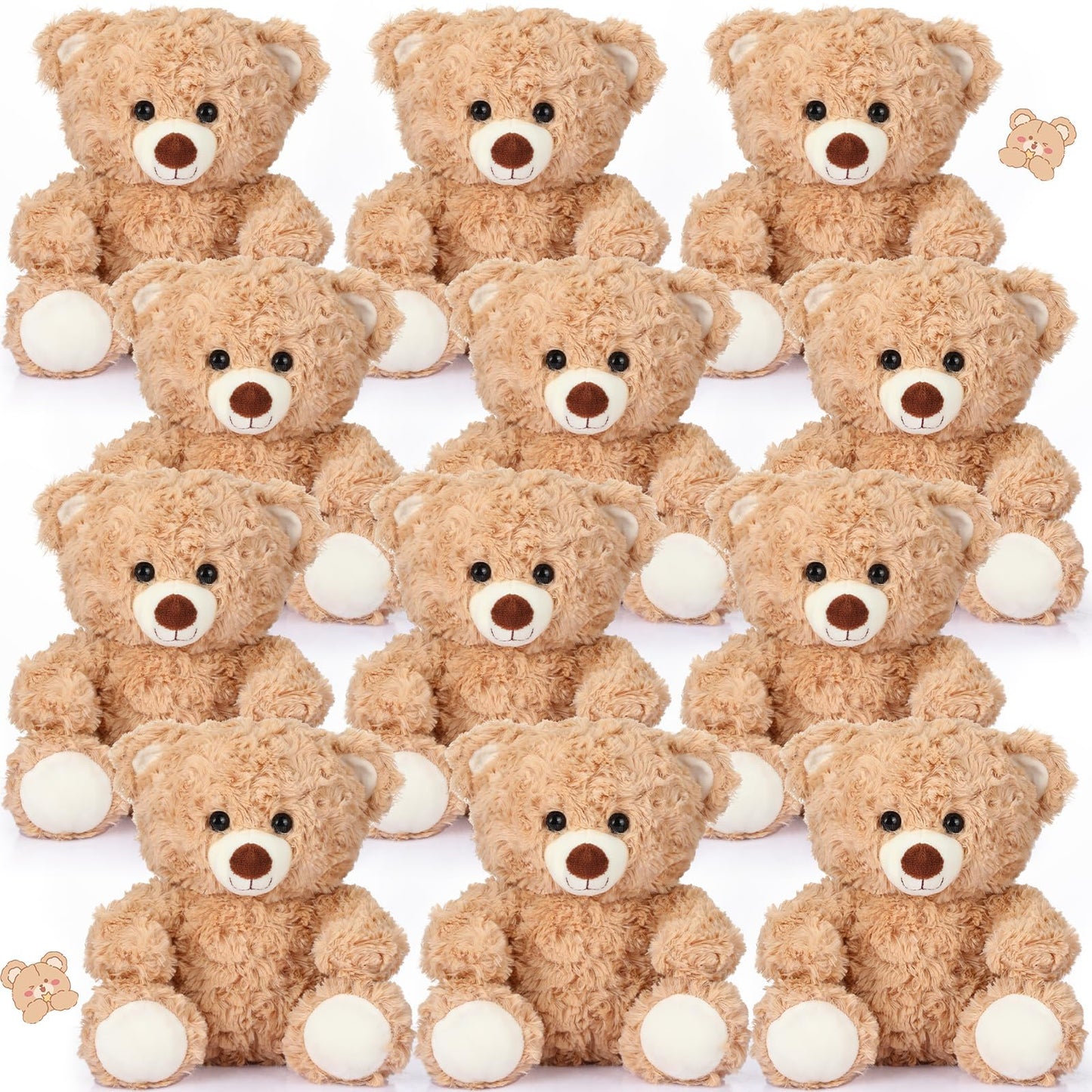 Silipull 12 Pieces 8 Inch Bear Stuffed Animal Soft Stuffed Bear Plush Toys Bulk Party Favors Animal Decorations for Birthday Baby Shower Party Centerpiece Operation Christmas Bulk