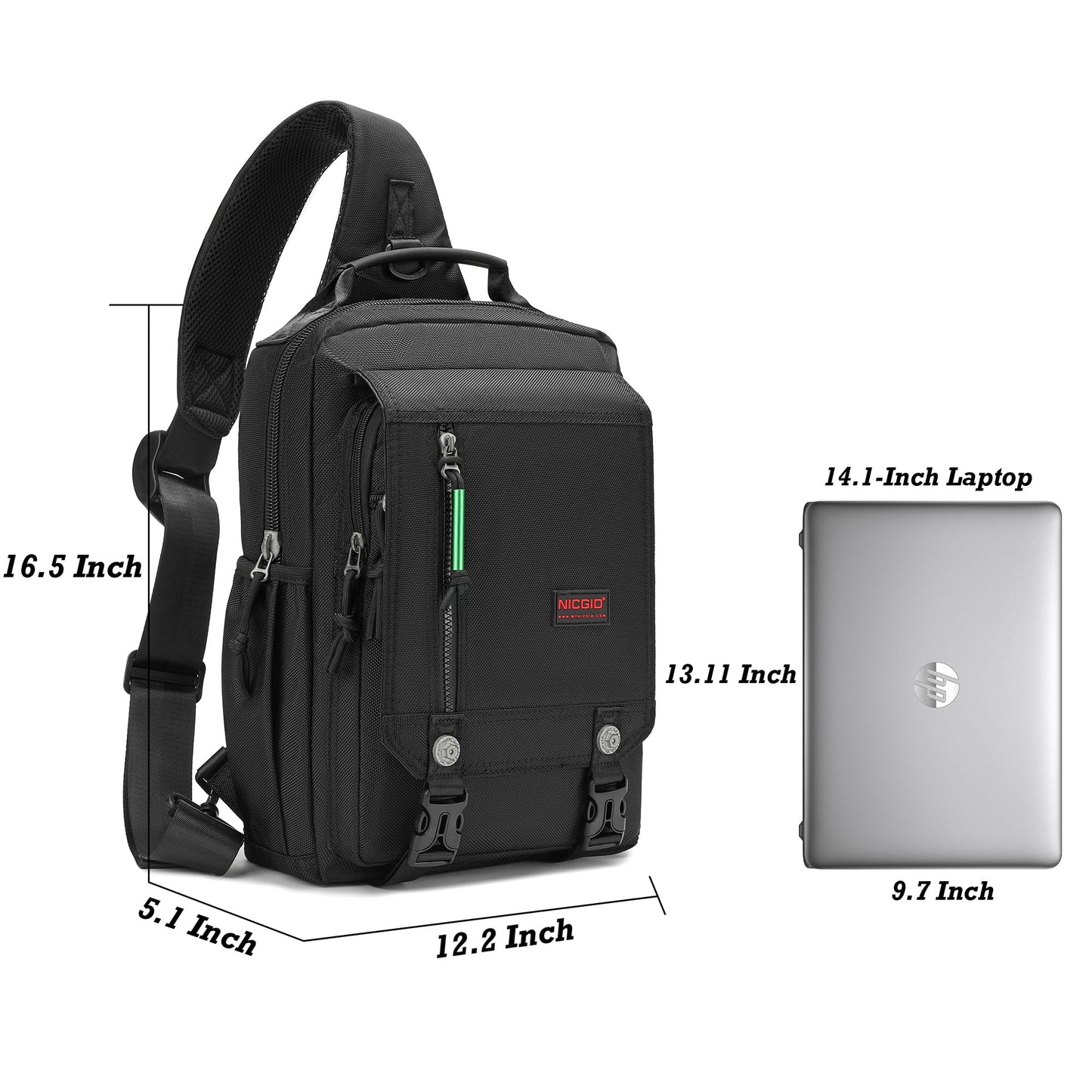 NICGID Sling Bags Chest Shoulder Backpacks, 14.1'' Laptop Backpack Crossbody Messenger Bag Travel Outdoor Men Women