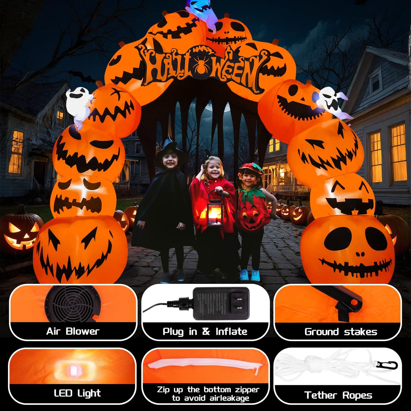 MGparty 10FT Halloween Inflatables Pumpkin Archway with LED Built-in Halloween Yard Decoration Blow Up Inflatable for Outdoor Indoor Garden Lawn (10Ft Pumpkin Archway)