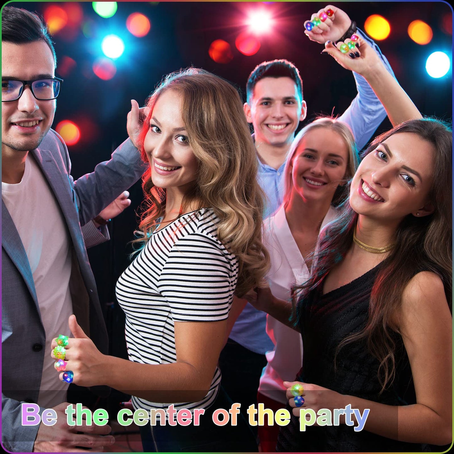 216 Pieces Light Up Rings 6 Style Flashing Glow in the Dark Jelly LED Rings Bumpy Rubber Blinking Light Up Party Favor for Dance Raves Parties Prizes Gift