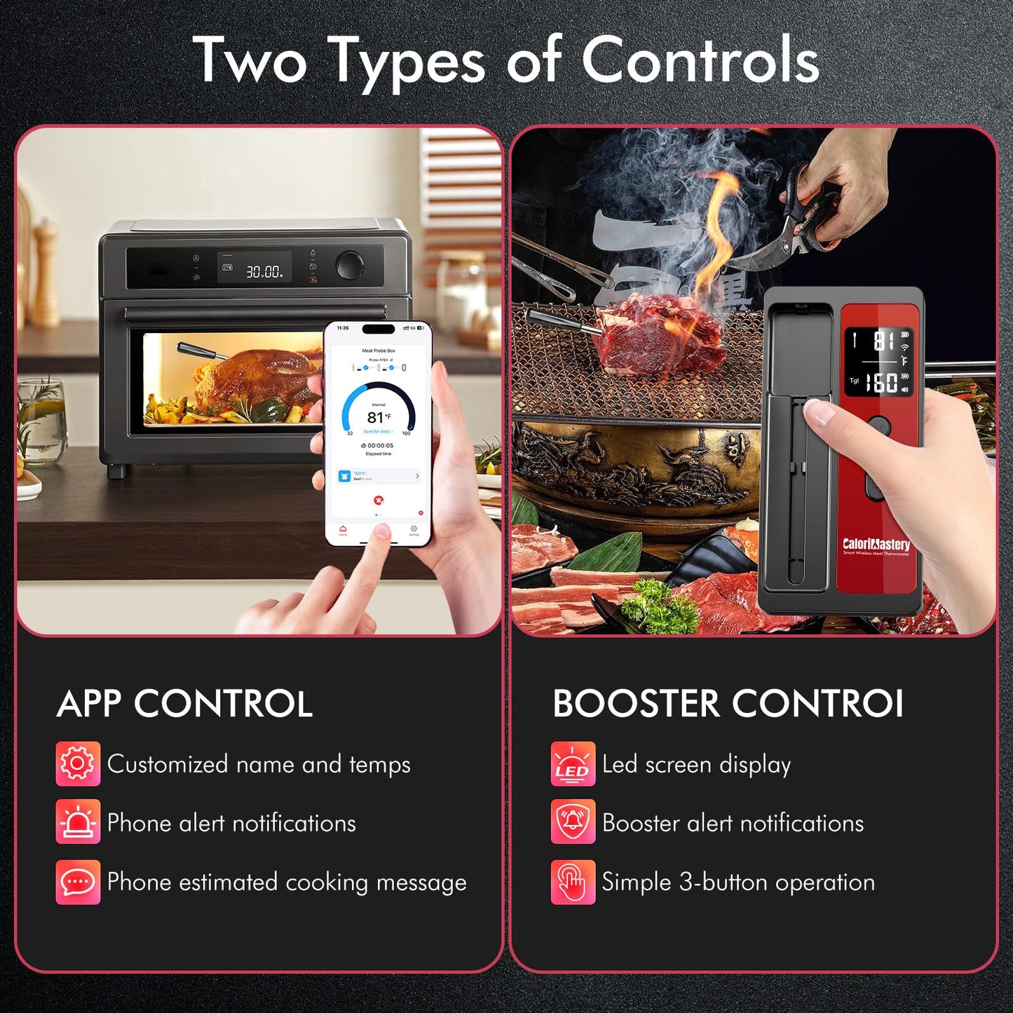 CaloriMastery Wireless Smart Bluetooth Meat Thermometer Digital for BBQ, Grill, Oven, Smoker, 500ft Range Cooking Thermometer with Ultra-Thin Wireless Meat Probe, Perfect for Steak, Chicken, Turkey