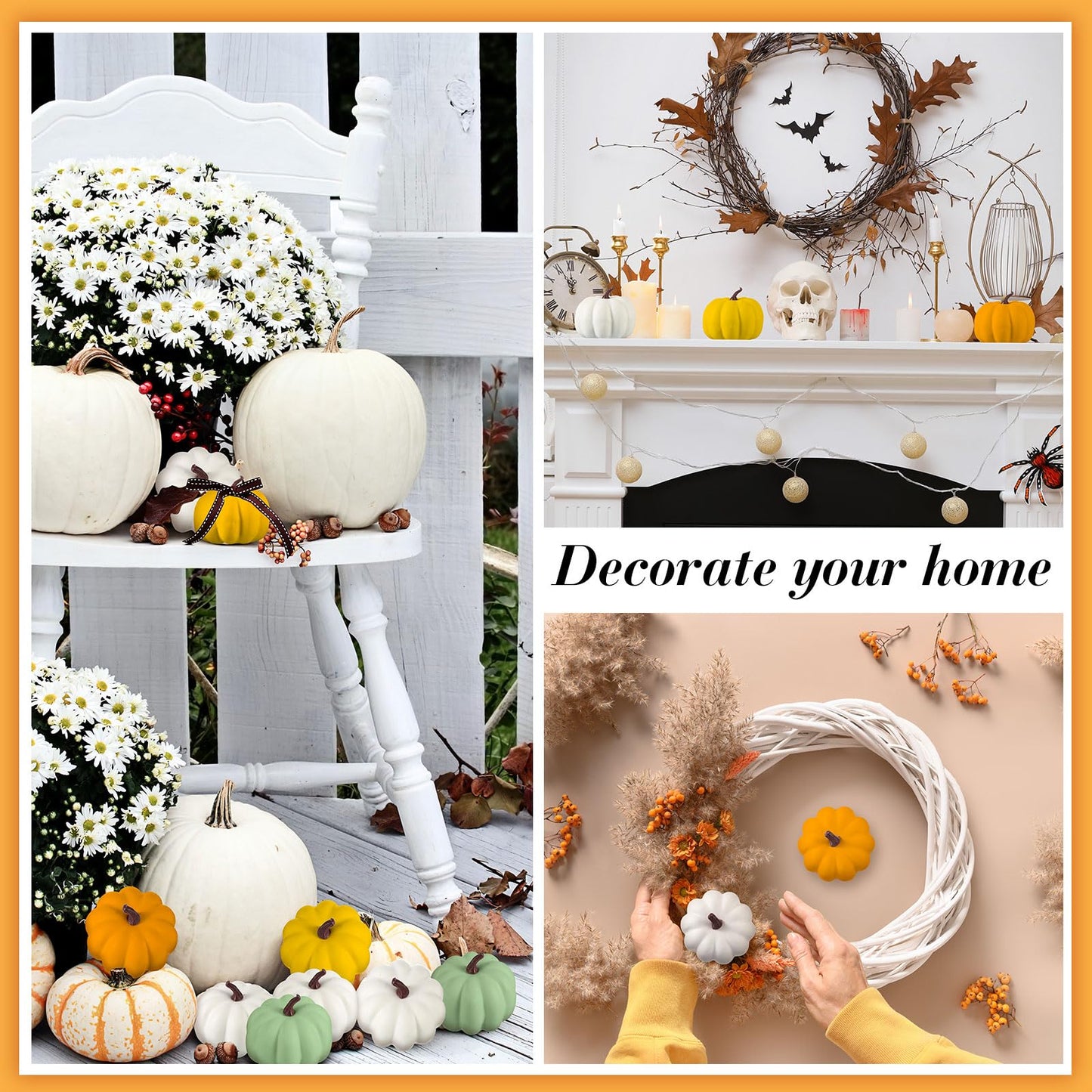 Liliful 24 Pack 4 Inch Fall Harvest White Artificial Pumpkins Crafts Rustic Decorative Pumpkin Foam Pumpkins Decoration for Halloween Thanksgiving Wedding Dining Table Centerpiece Decorating
