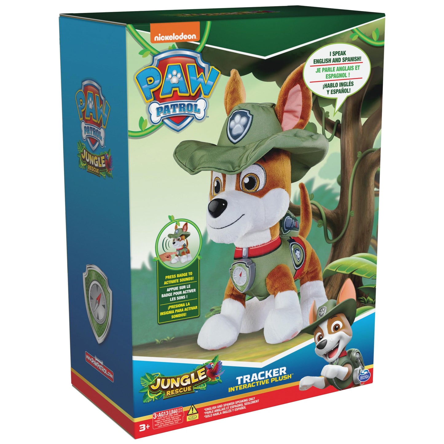 PAW Patrol Talking Tracker 12-Inch Tall Interactive Plush Toy with Music, Sounds and Bilingual Phrases Stuffed Animals, Kids Toys for Ages 3 and up