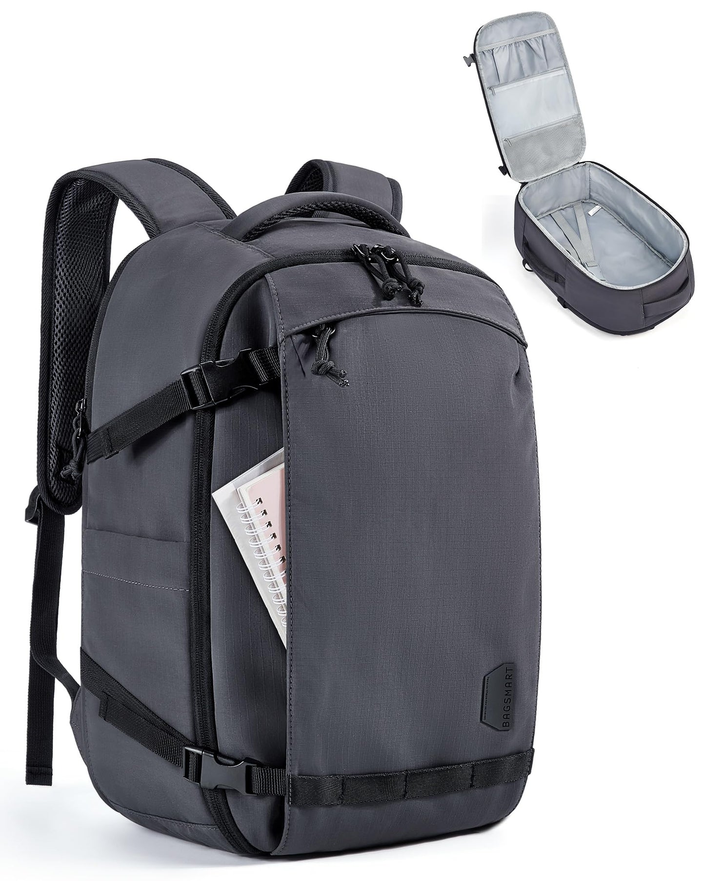 BAGSMART Travel Backpack Women, 15.6 Inch Carry On Backpack Flight Approved, TSA Approved Personal Item Travel Bag, Water Resistant Weekender Bag Luggage Daypack, Charcoal