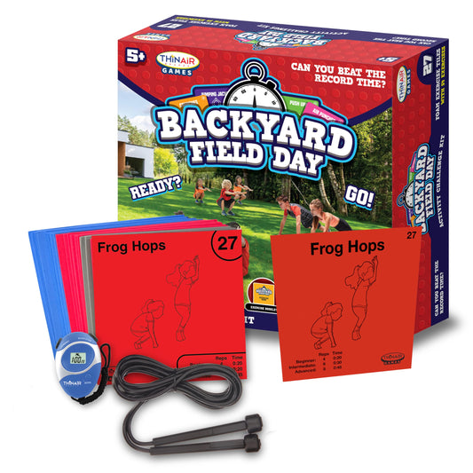Backyard Field Day Obstacle Course Game – 27 Double-Sided Foam Challenge Tiles with 54 Kid-Friendly Exercises, Stopwatch, Jump Rope & Carry Bag – Outdoor Fitness Fun for Kids & Families