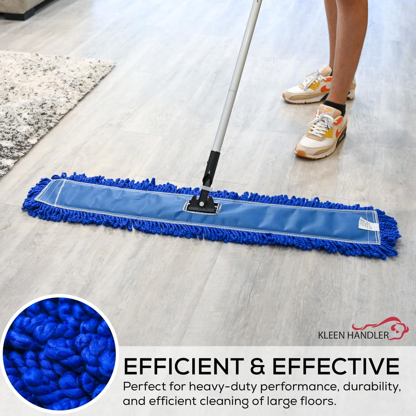 KLEEN HANDLER 6 Pack of 36 Inch Microfiber Dust Mop, Large Washable Commercial Dust Mop, Sweeper, Janitorial Dust Mop Head Replacement, Push Mop Broom, Blue