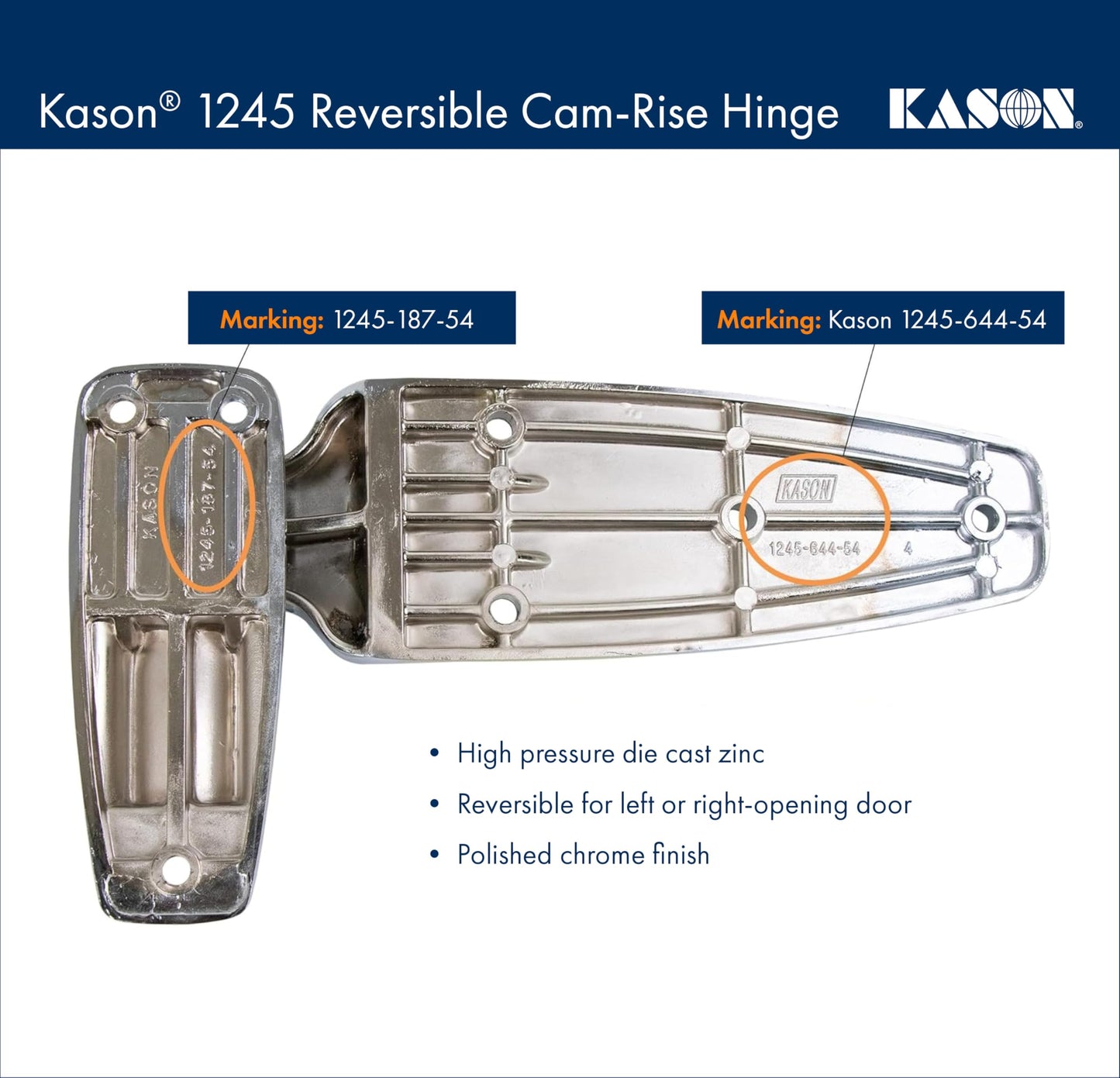 Kason 1245 Reversible Cam-Rise Hinge, 1 to 3/4 Inch Offset, 11245000076