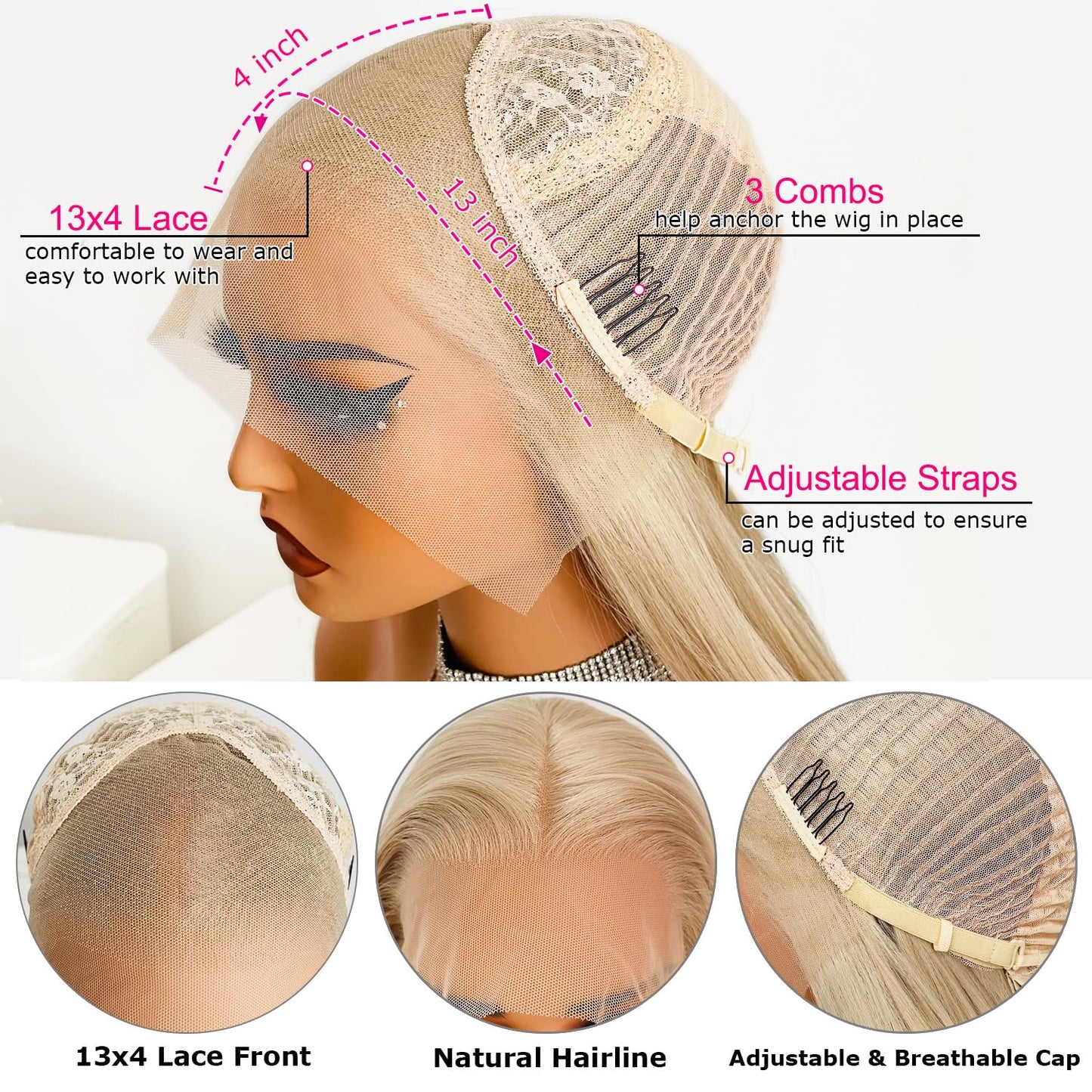 JPIKAQIU Ash Blonde Lace Front Wigs Pre Plucked Long Straight Lace Front Wig Natural Hairline Ash Blonde Colored Synthetic Lace Front Wigs for Women Heat Resistant Fiber Hair
