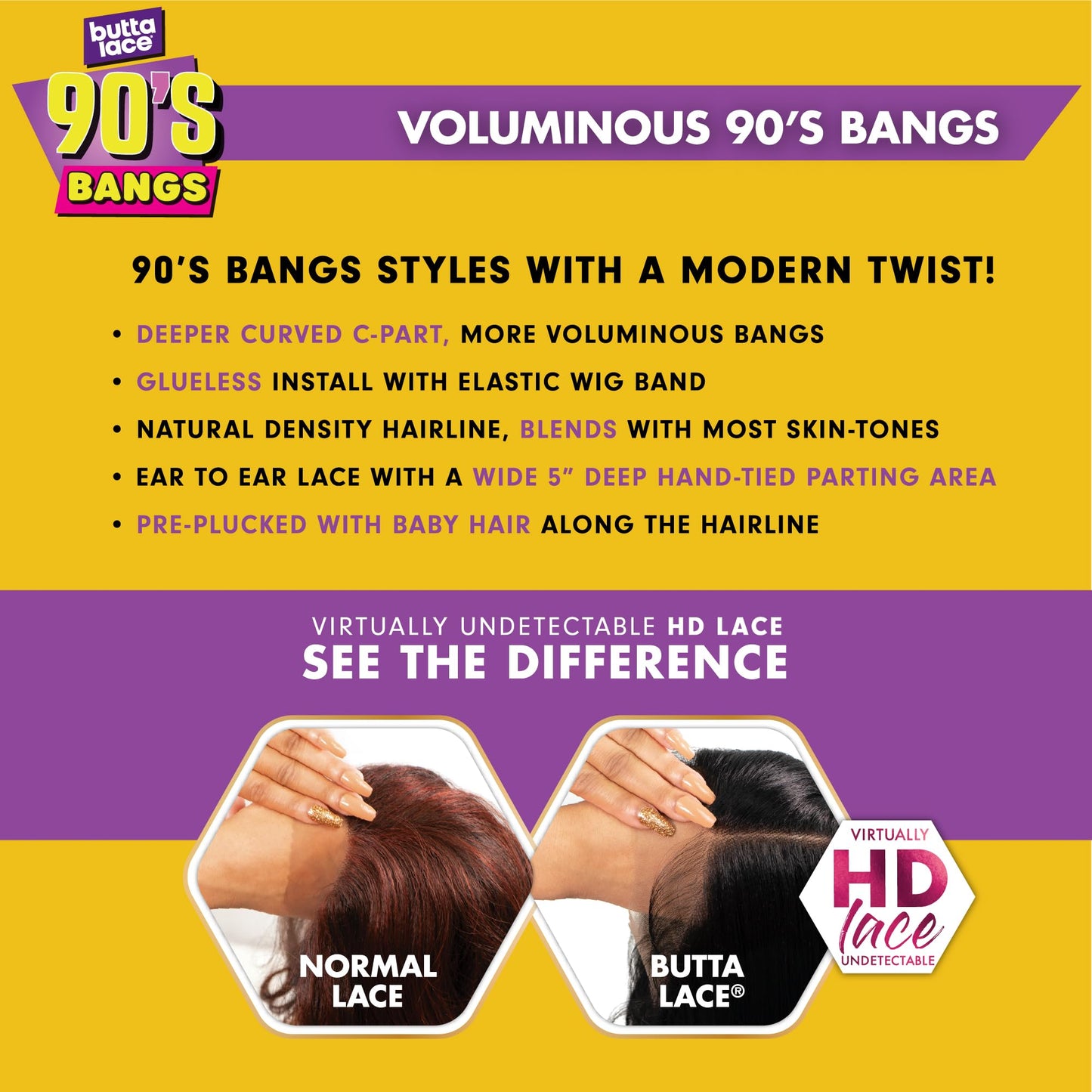 Sensationnel Butta lace 90sbangs wigs - unit 903 glueless wide deep part synthetic preplucked hairline (1B OFFBLACK)