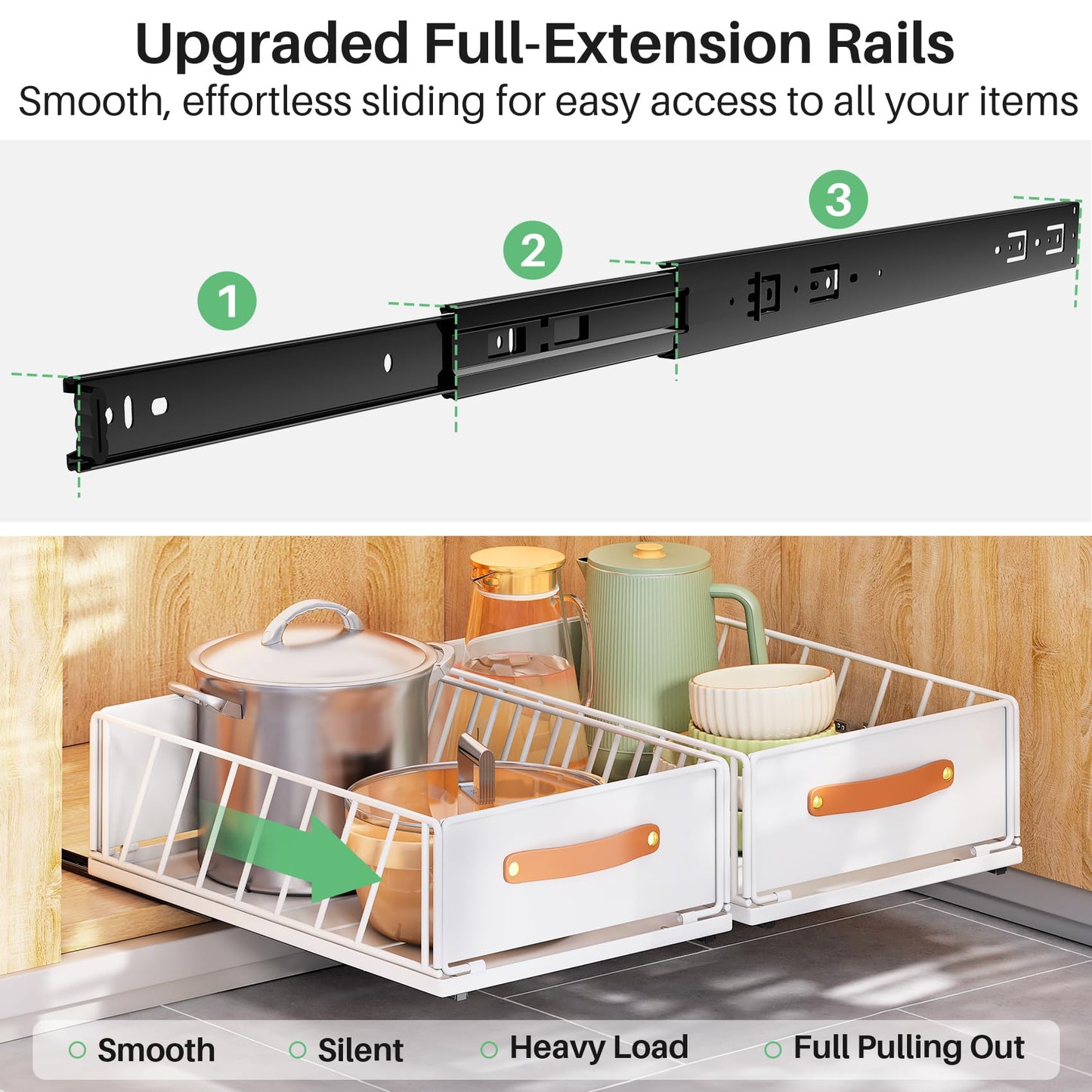 Pull out Cabinet Organizer Fixed with Adhesive Nano Film,Heavy Duty Slide out Pantry Shelves Drawer Storage,Sliding Mesh Cabinet Basket with Handle for Kitchen, Bathroom,Home, 13.8"W X 21"D X6.2"H