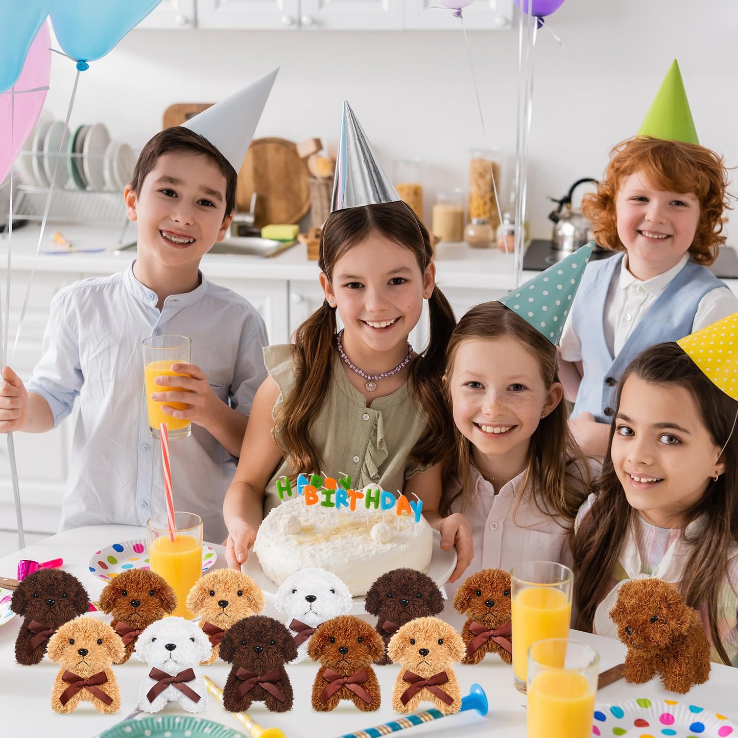 Sosation 20 Pcs 4.72 Inch Mini Plush Dogs Stuffed Puppy Bulk Adopt a Dog Party Favors Stuffed Animal Puppy for Birthday Gifts Fillers Christmas Baby Shower Carnival Prize(Bows,Multicolor)