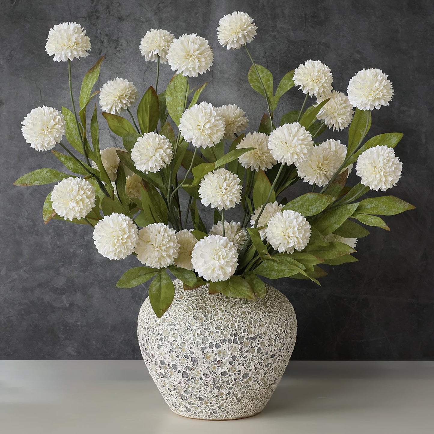 VIERENA 12 Pcs Faux Silk Pompon Mum Artificial Flowers for Vase -27", Bulk Fake Chrysanth Branches with Stems for DIY Bouquet Centerpieces Wedding Fillers Arrangements Shower Decorations (Cream)