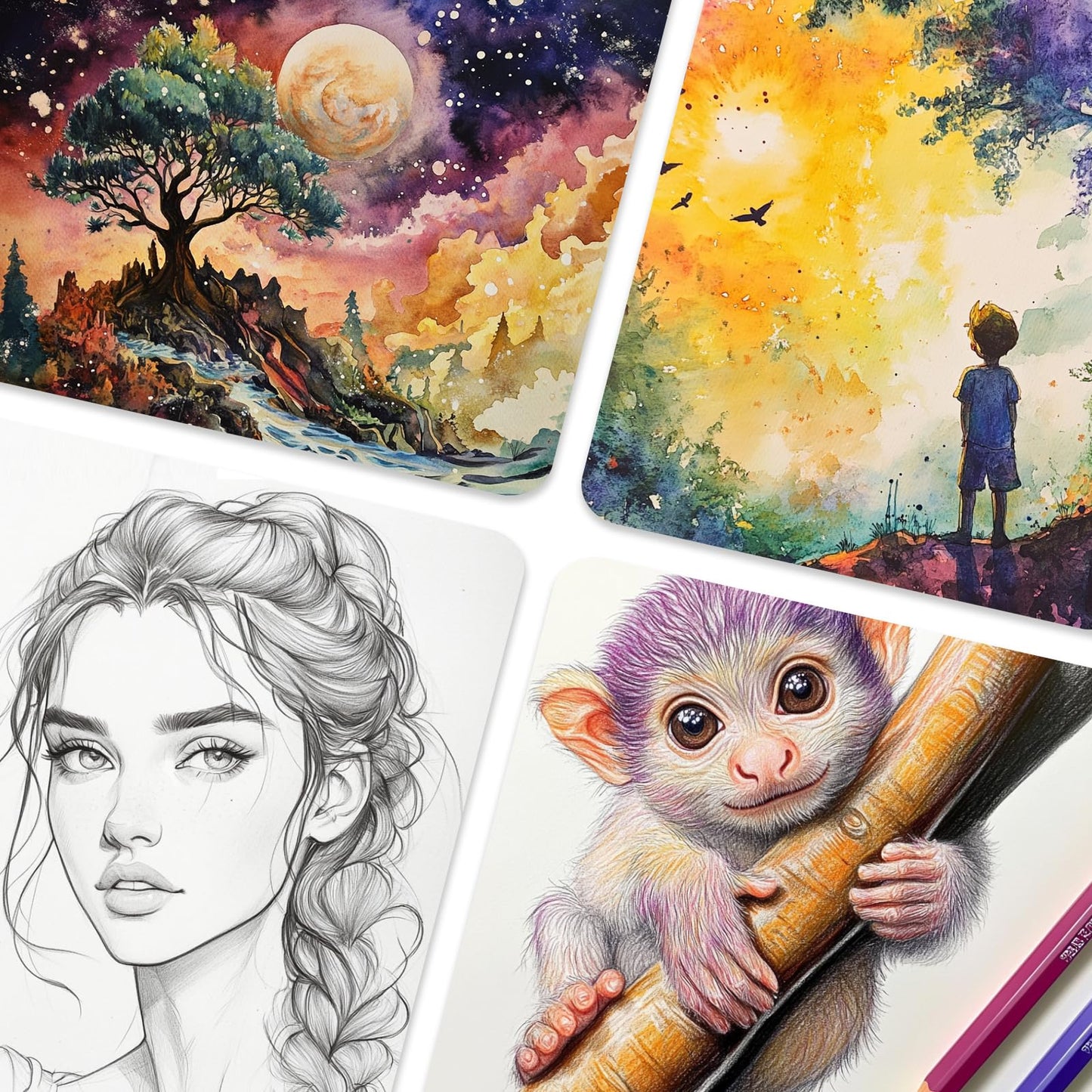 PATIKIL 80 Sheets Cotton Watercolor Paper 140lb/300 GSM Hot Press Water Coloring Paint Paper for Art Painting Watercolor Drawing Artist, 10.63x7.68 Inch