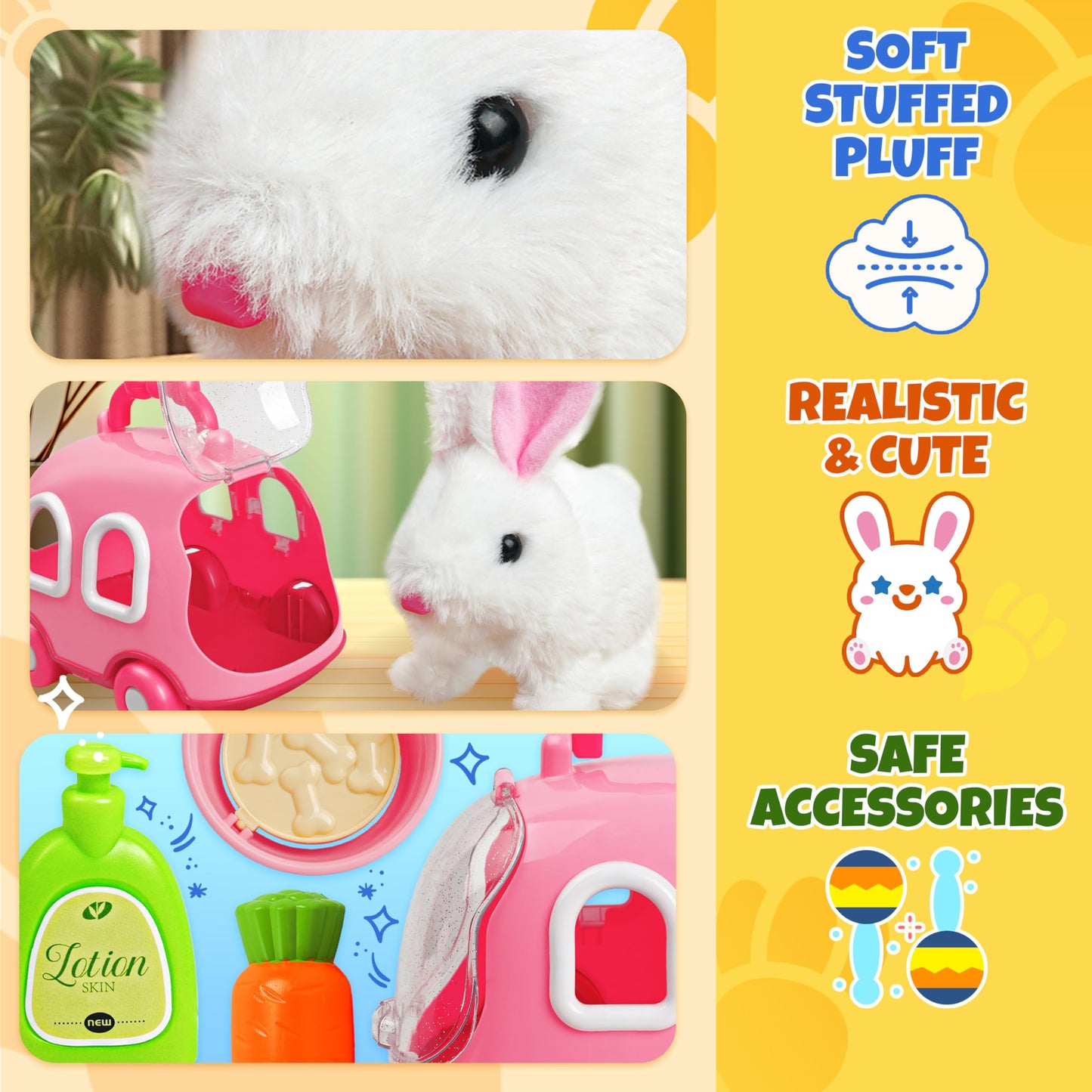 SMILESSKIDDO Hopping Bunny Toys for Girls - Electronic Jumping Rabbit with Wiggle Ears Twitch Nose, Storage Cage and Accessories, Interactive Pet Gifts for Toddlers 2 3 4 5 6